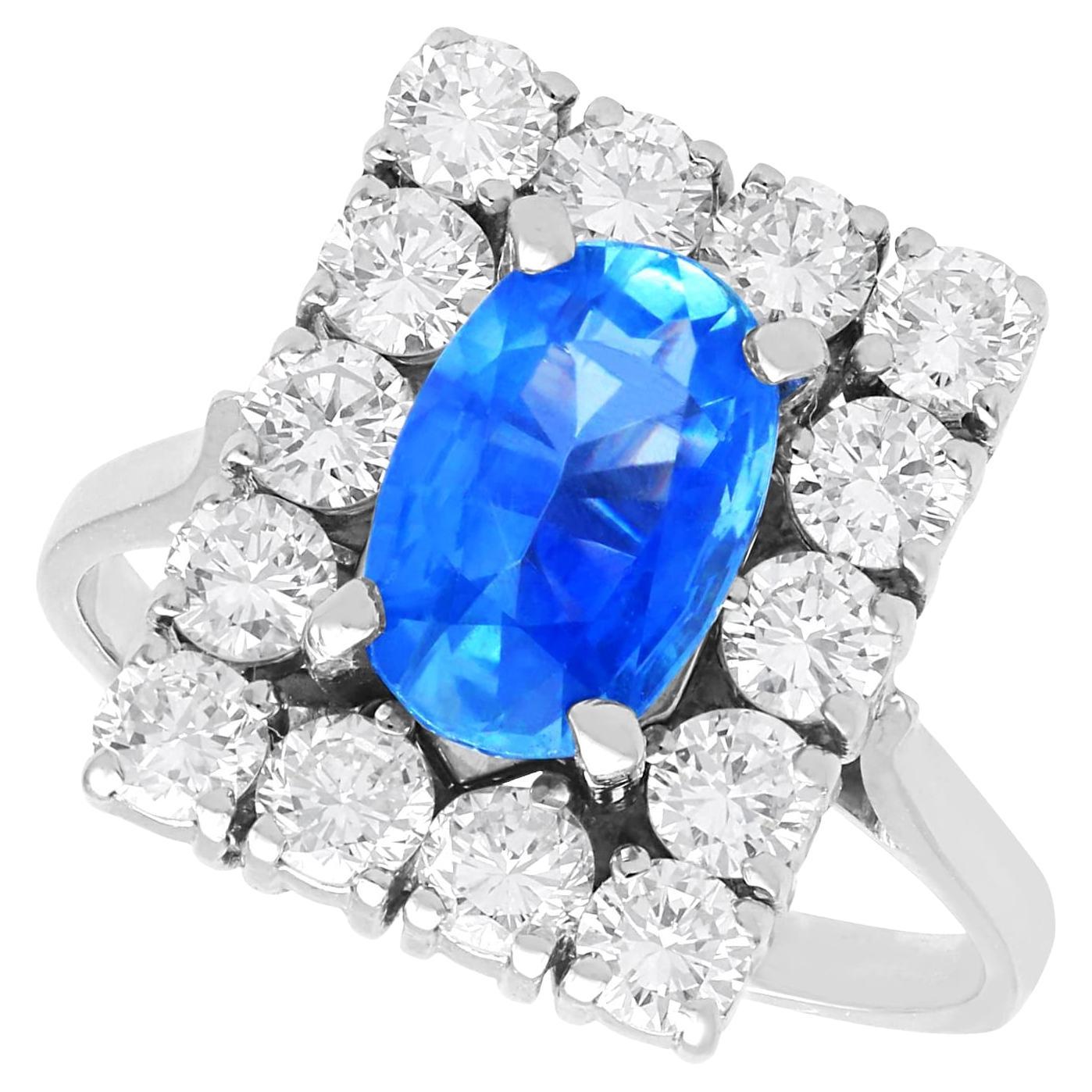 Vintage 3 Carat Ceylon Sapphire and 2.38 Carat Diamond White Gold Cluster Ring For Sale