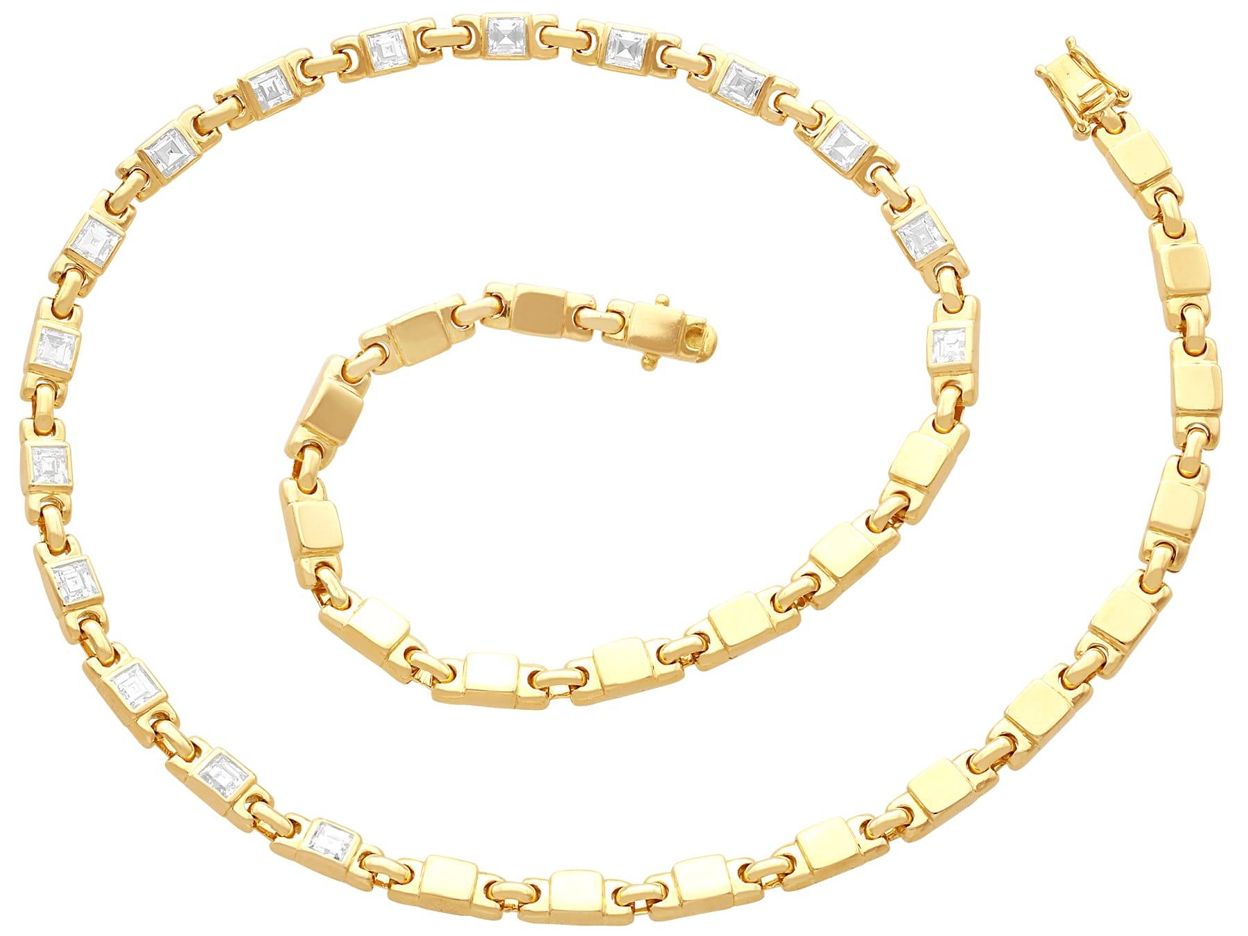 Asscher Cut Vintage 3 Carat Diamond and 18K Yellow Gold Necklace For Sale