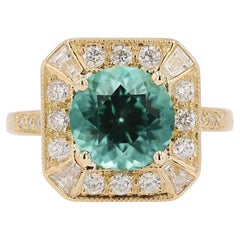 Vintage  3 Carat Green Tourmaline and Diamond 18k Gold Cocktail Engagement Ring