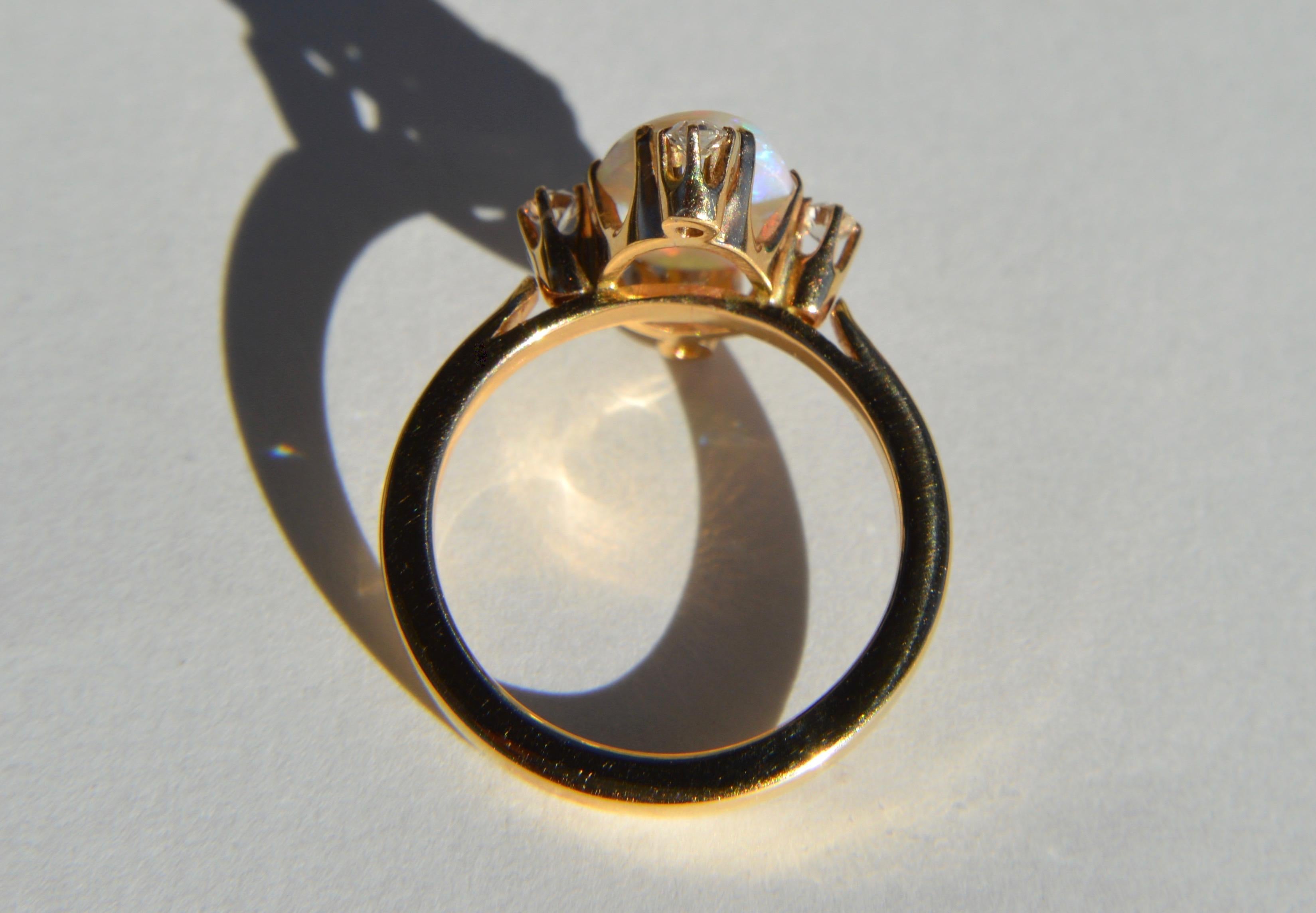 Oval Cut Vintage 3 Carat Opal Diamond 14 Karat Gold Directional Cocktail Ring