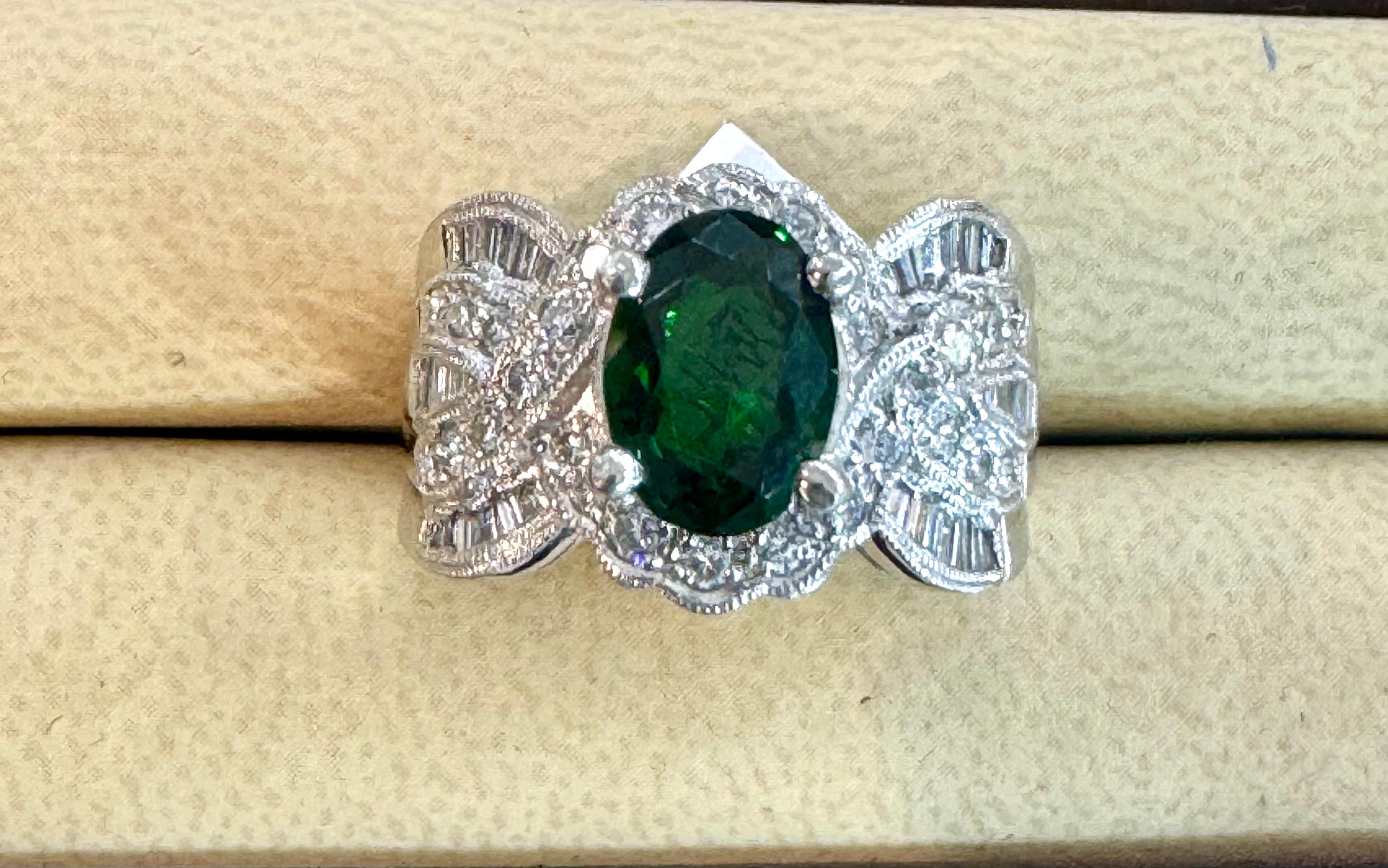 Vintage 3 Carat Oval Tsavorite & 2.2 Carat Diamond Ring , Platinum 16.4Gm Estate For Sale 6