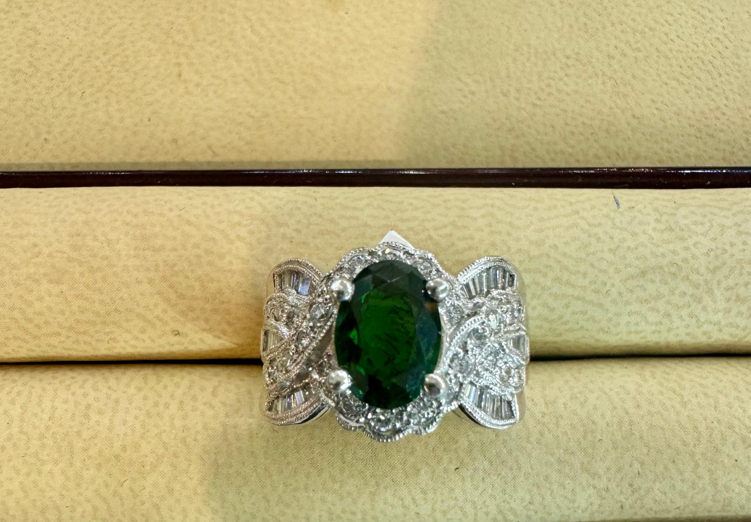 Vintage 3 Carat Oval Tsavorite & 2.2 Carat Diamond Ring , Platinum 16.4Gm Estate For Sale 7