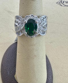 Vintage 3 Carat Oval Tsavorite & 2.2 Carat Diamond Ring , Platinum 16.4Gm Estate