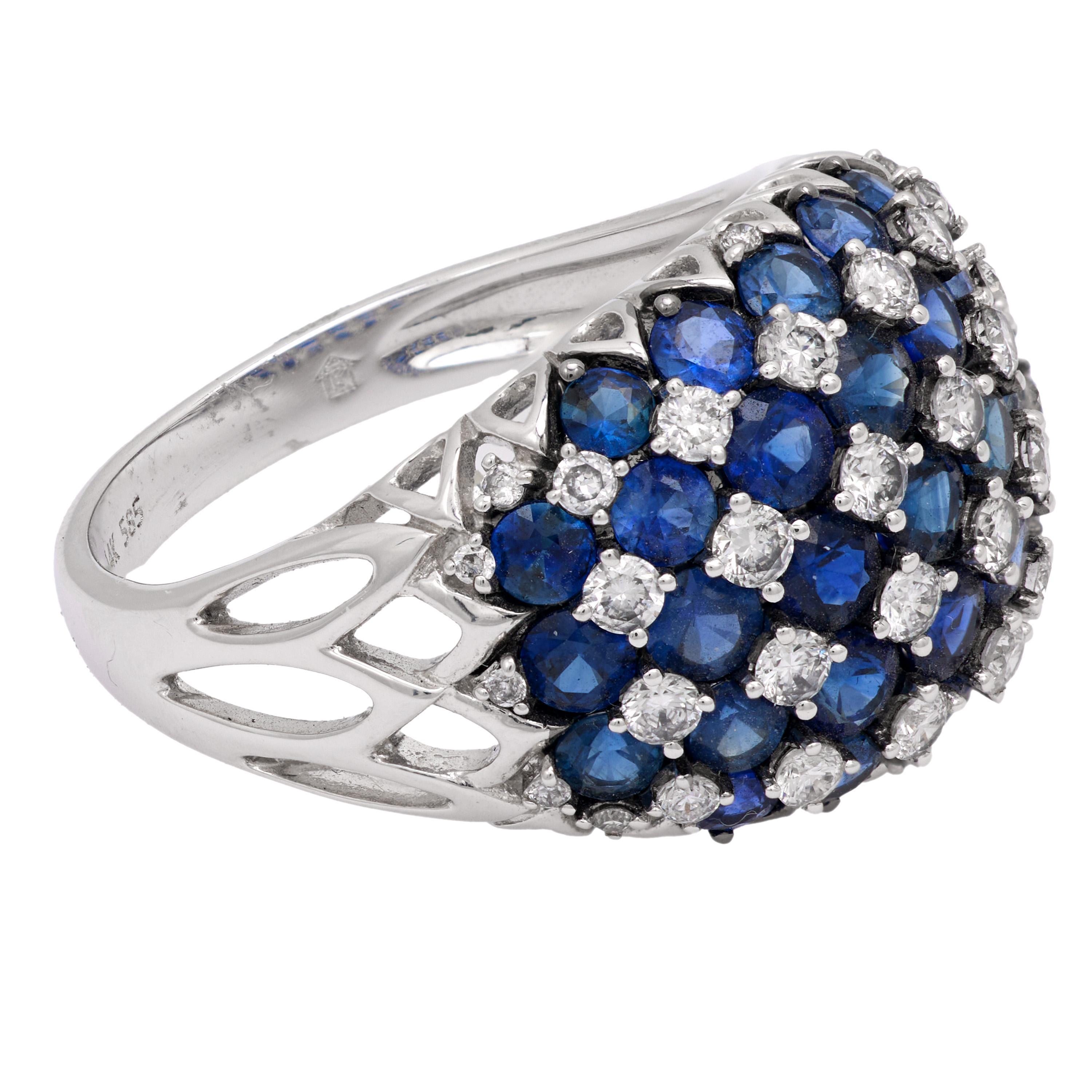 Vintage 3 carat sapphire diamond 14k white gold ring Corte brillante en venta