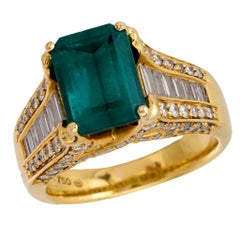 Vintage 3 carat tourmaline diamond 18k yellow gold cocktail ring