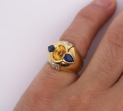 Vintage 3 Carat Yellow And Blue Sapphire Bezel Dome Evil Eye Ring