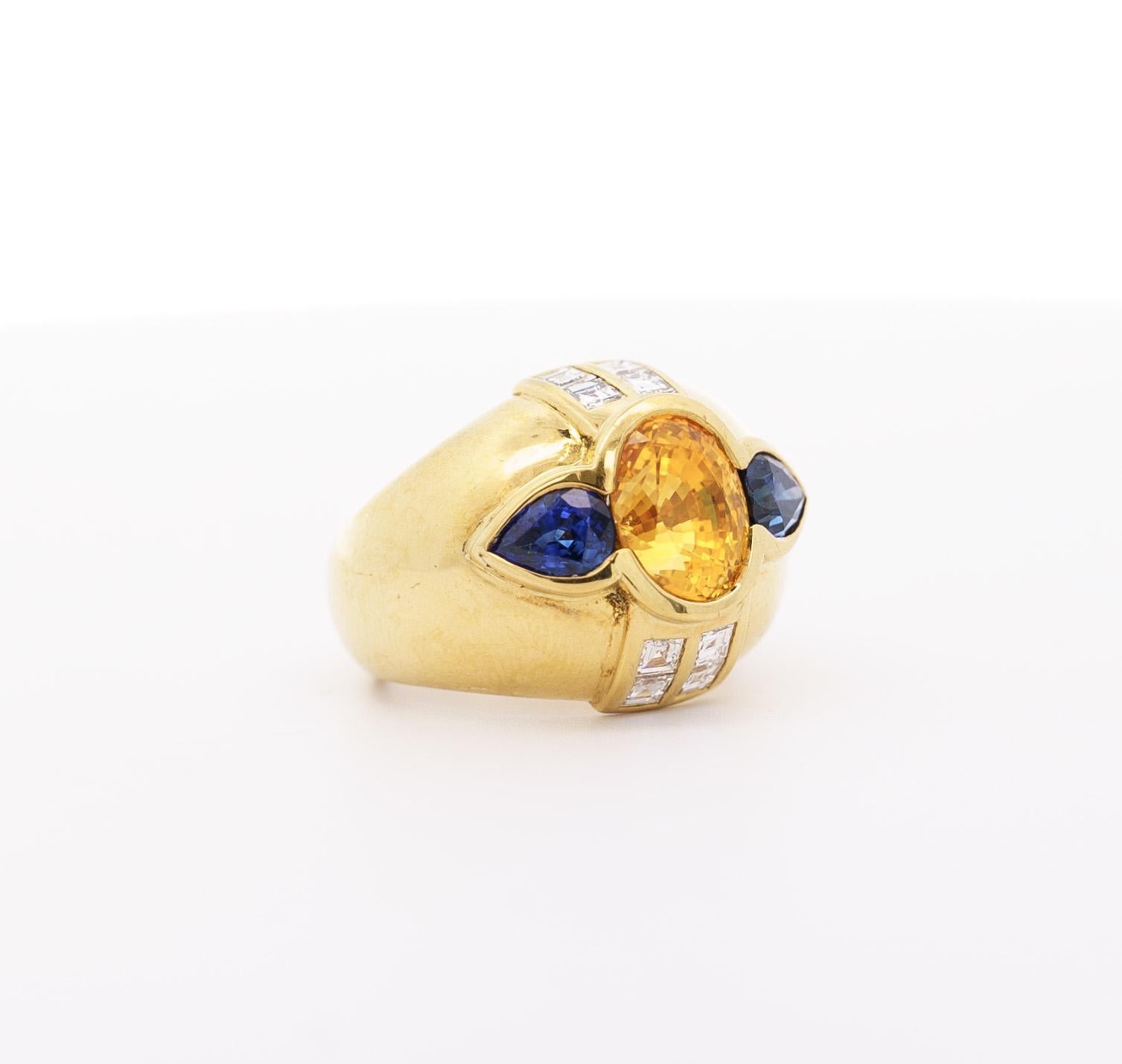 da uomo o donna Anello con zaffiro blu e giallo da 3 carati, con castone e cupola del malocchio in vendita