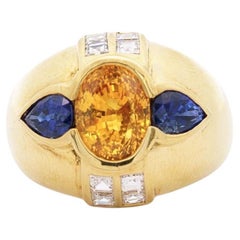 Vintage 3 Carat Yellow And Blue Sapphire Bezel Dome Evil Eye Ring