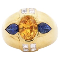 Anello con zaffiro blu e giallo da 3 carati, con castone e cupola del malocchio