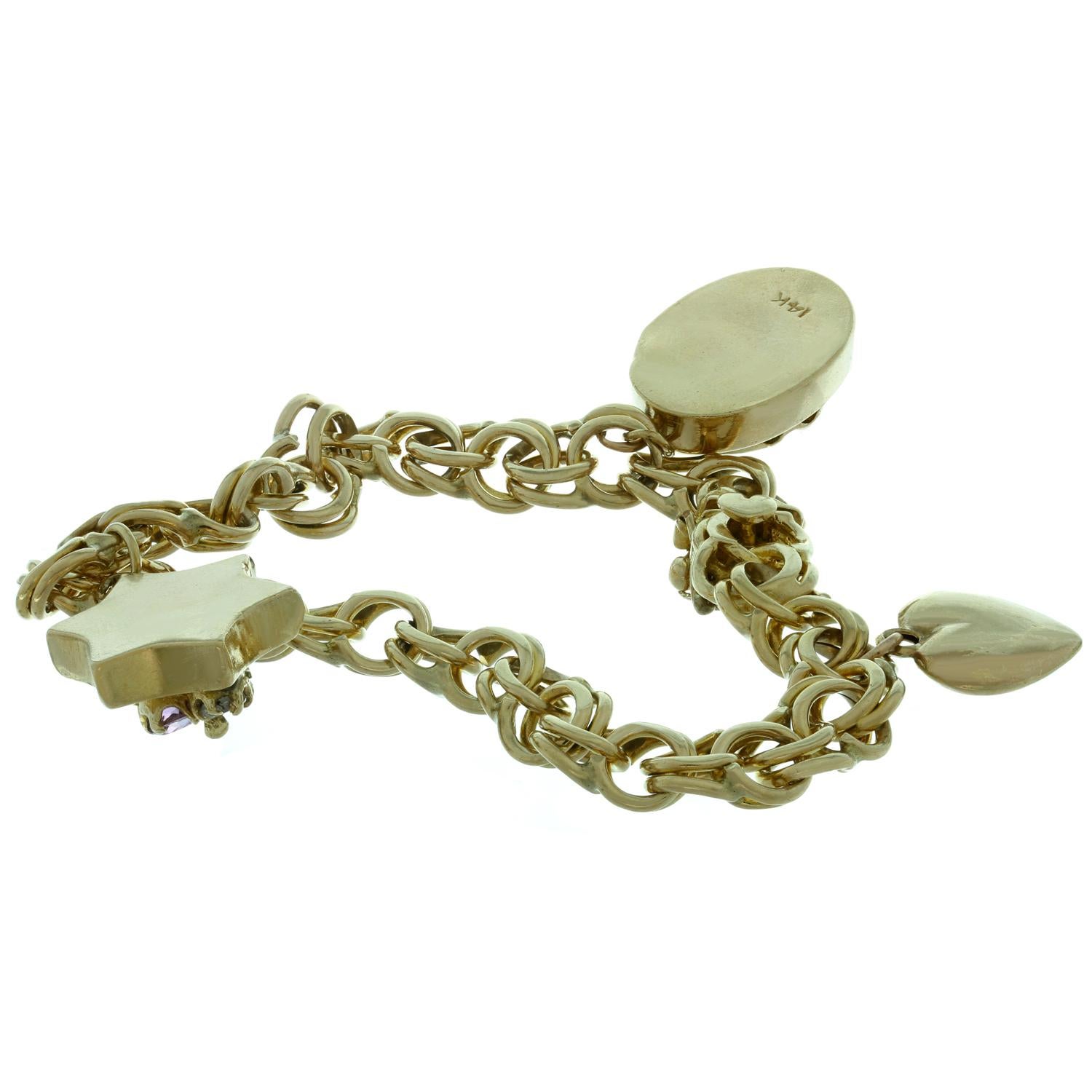 Vintage 3 Charm Gemstone Bracelet or jaune à maillons ouverts Bon état - En vente à New York, NY