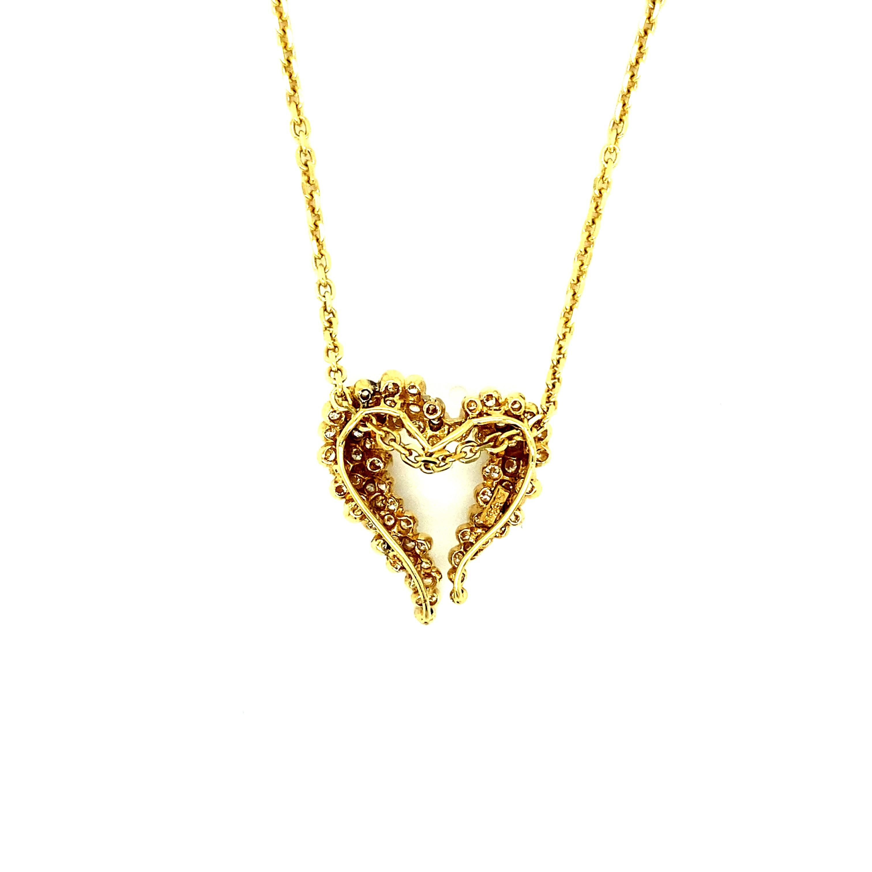 Vintage 3 Ct Diamonds Heart Pendant 18kt Yellow Gold In Good Condition In Miami, FL