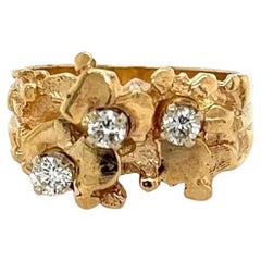 Vintage 3 Diamond Gold Nugget Band Ring