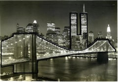 Vintage 3-Dimensional New York City Skyline Photograph, Twin Towers, Framed