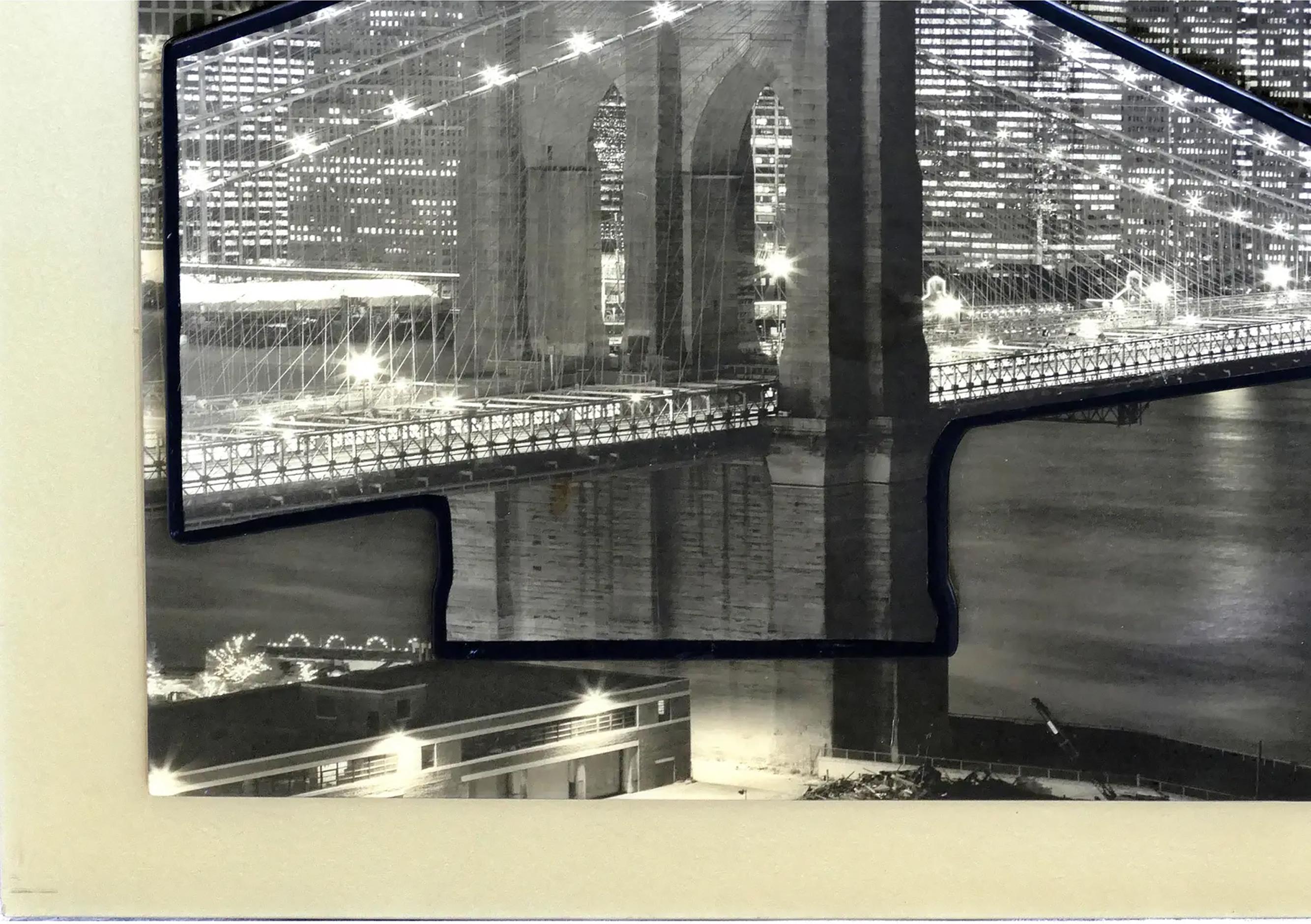 Vintage 3-dimensionale New Yorker Skyline-Fotografie in Vintage, Twin Towers, gerahmt  (amerikanisch) im Angebot