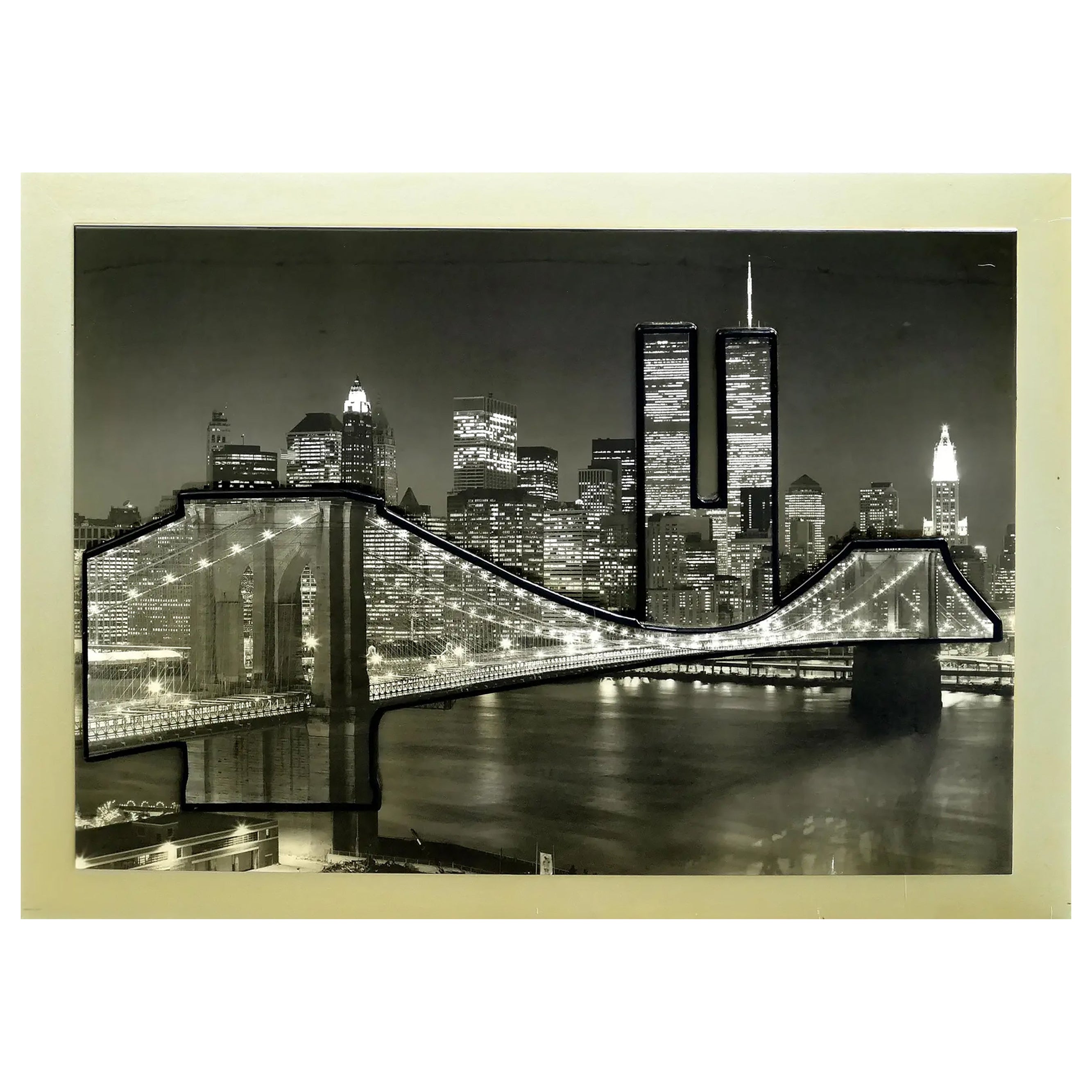 Vintage 3-Dimensional New York City Skyline Photograph, Twin Towers, encadré