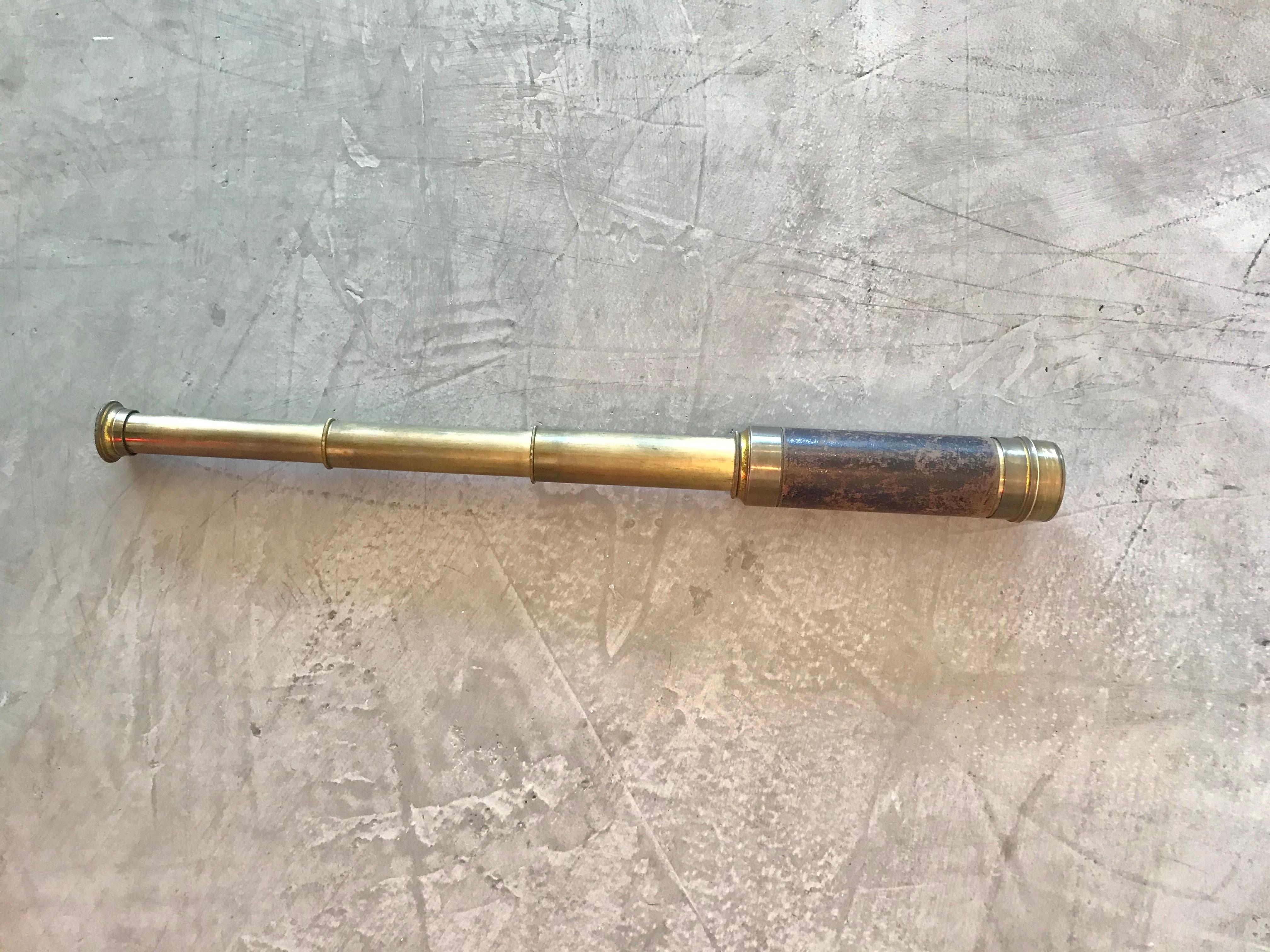 Vintage 3 Draw Brass and Leather Telescope 3