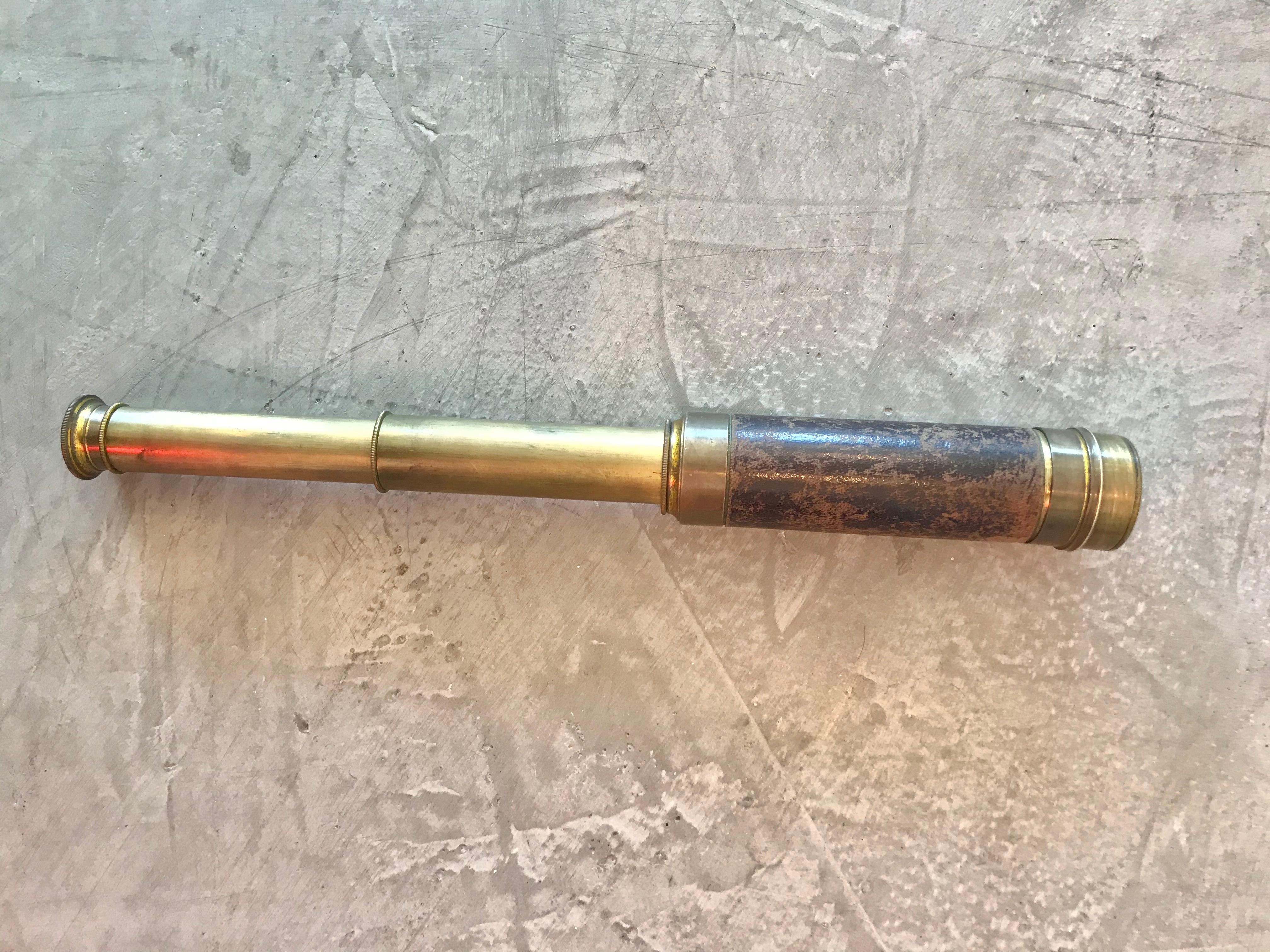 Vintage 3 Draw Brass and Leather Telescope 4