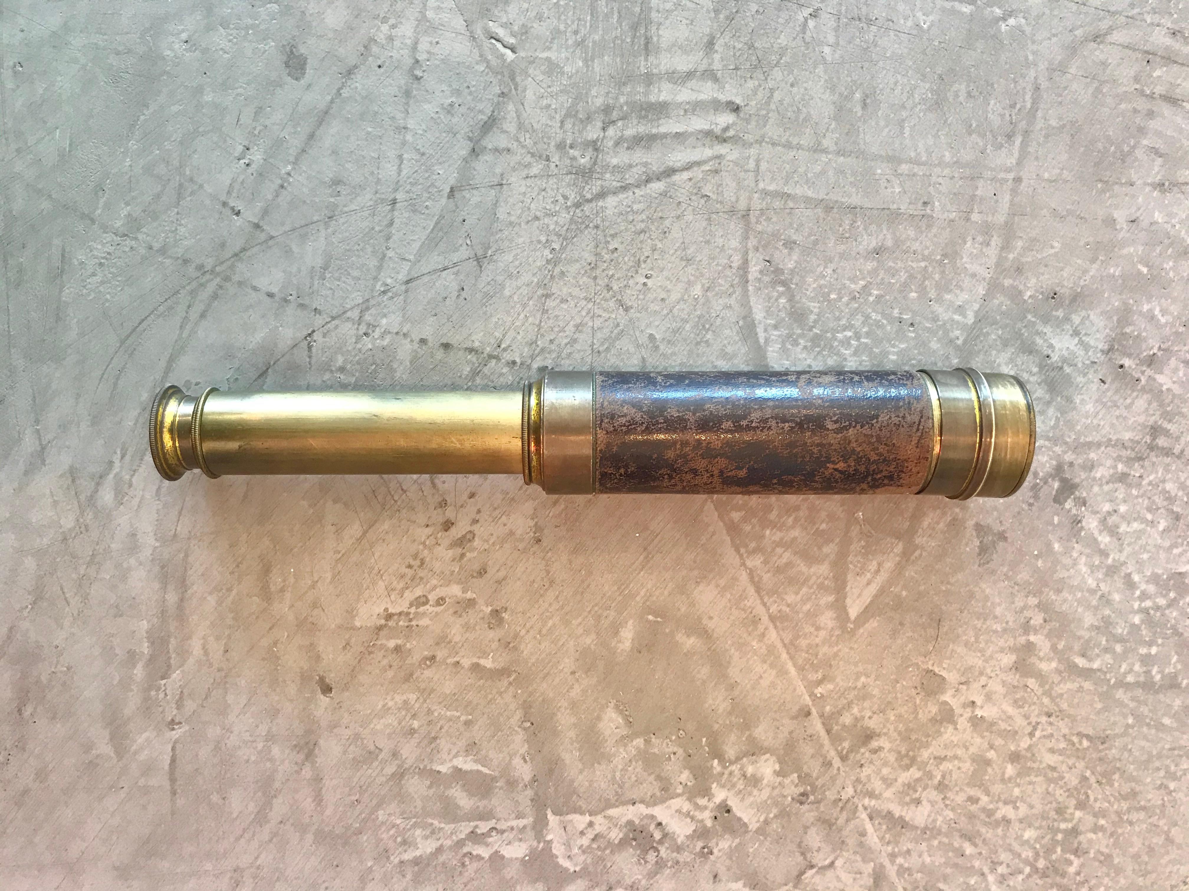 Vintage 3 Draw Brass and Leather Telescope 5