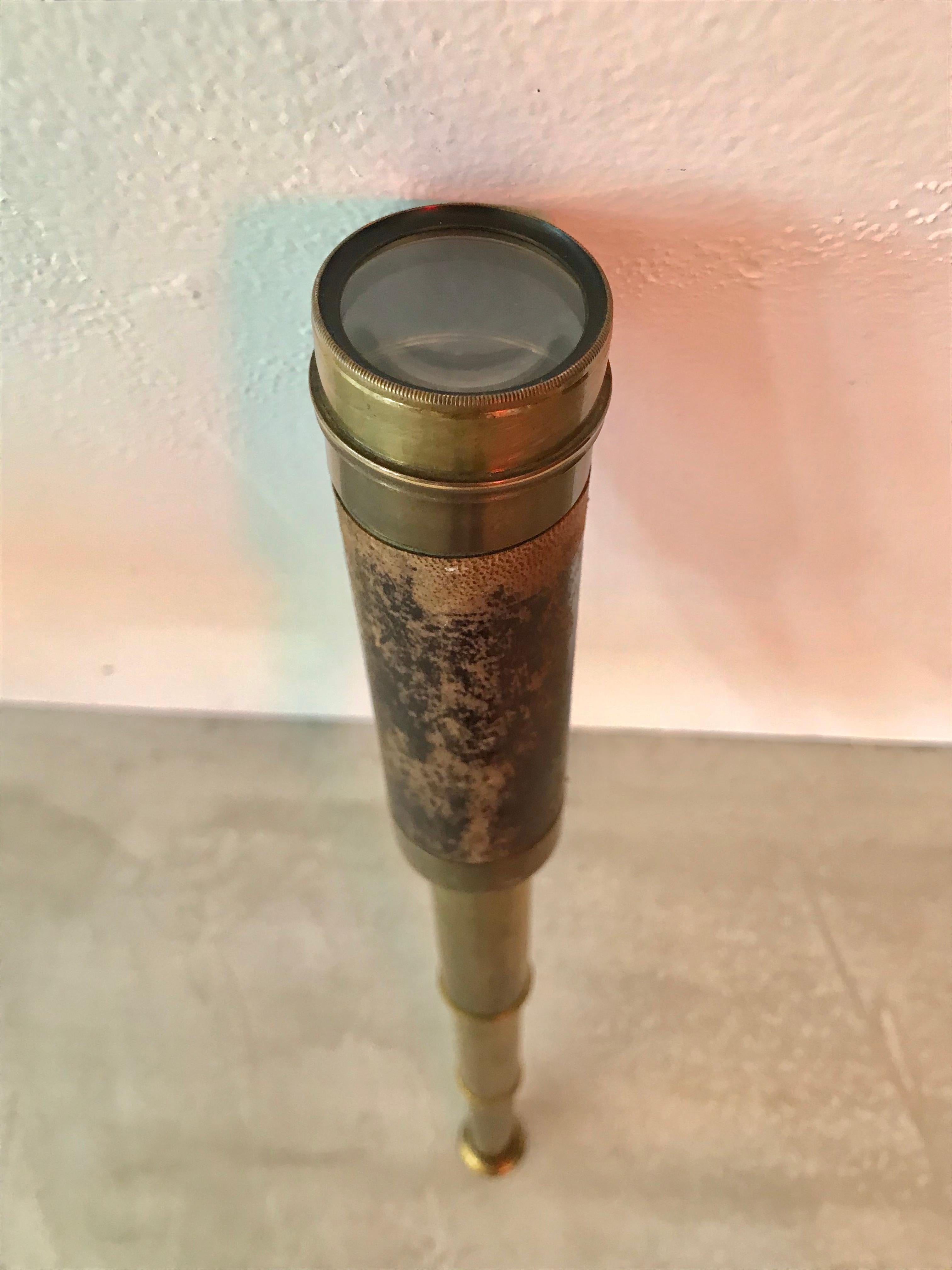 French Vintage 3 Draw Brass and Leather Telescope