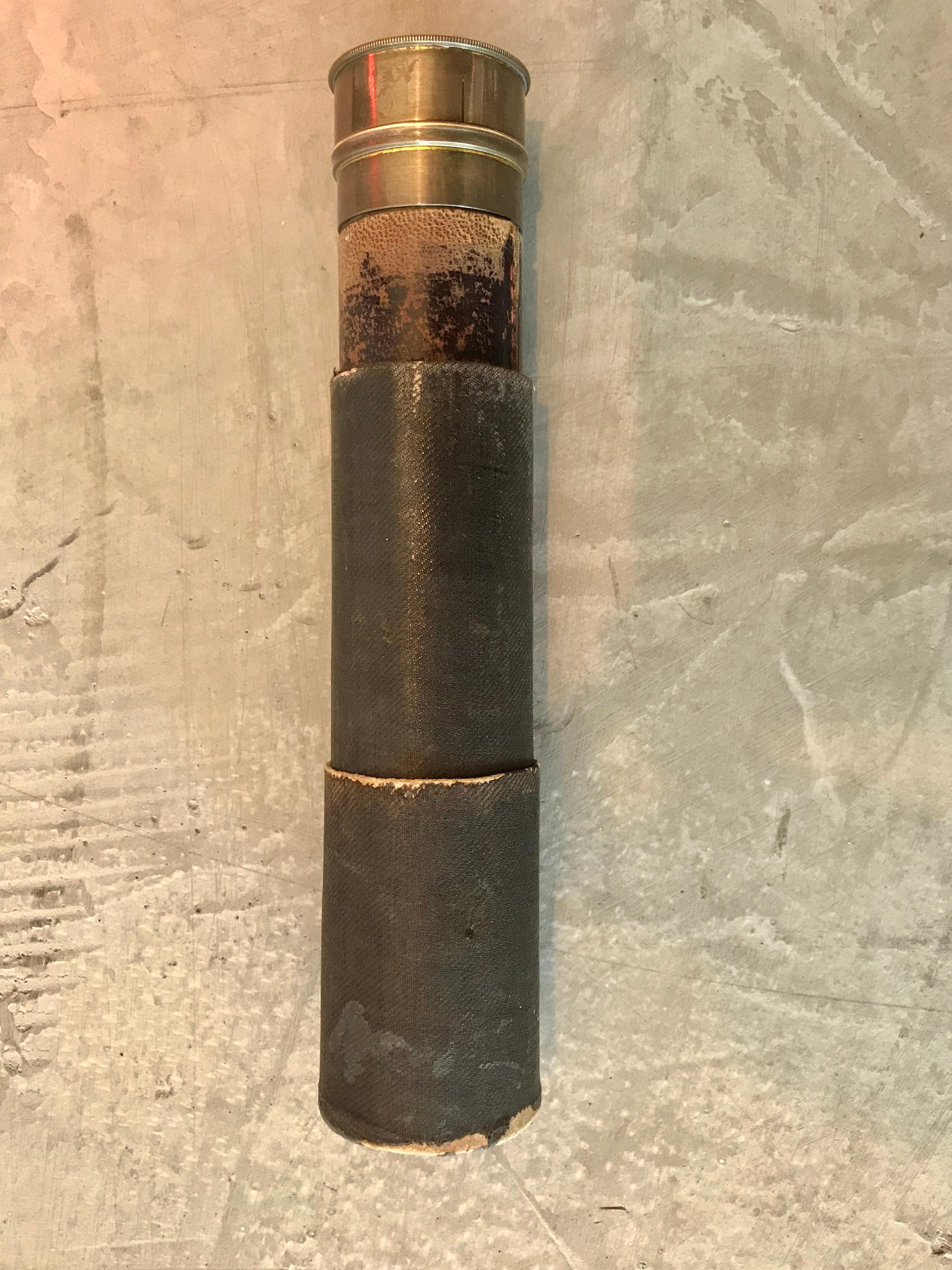 Vintage 3 Draw Brass and Leather Telescope 1