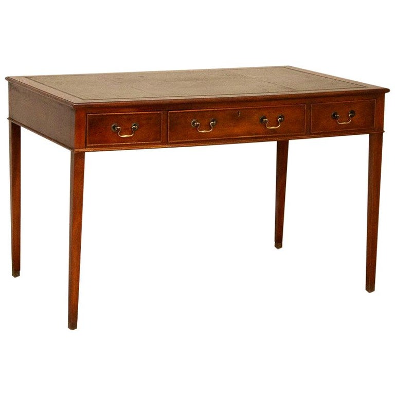 Vintage 3 Drawer English Mahogany Writing Desk With Green Leather Top At 1stdibs Drawer English Mahogany Writing Desk, Vintage Wooden Desk With Leather Top