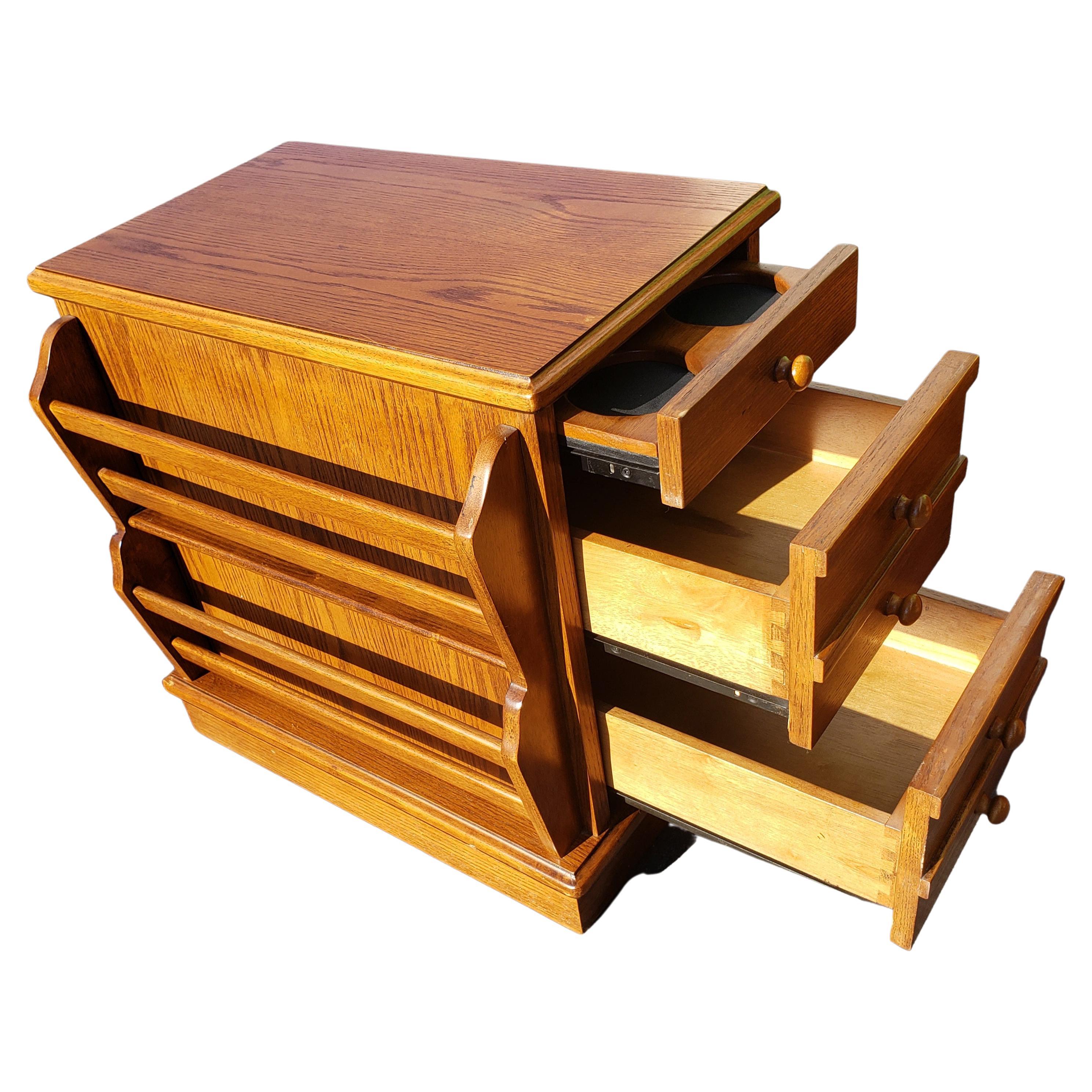 American Vintage 3 Drawers Oak End Tables with Magazine Racks, a Pair For Sale