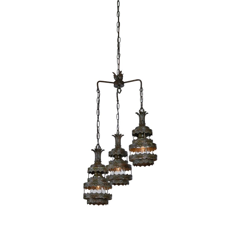 Vintage 3Drop Hanging Pendant Light For Sale at 1stDibs