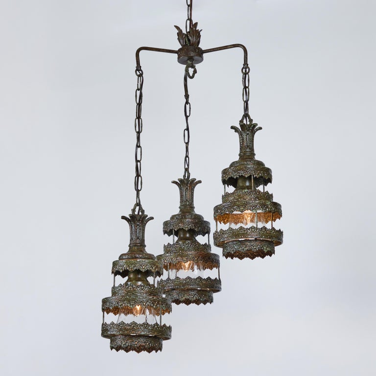 Vintage 3Drop Hanging Pendant Light at 1stDibs
