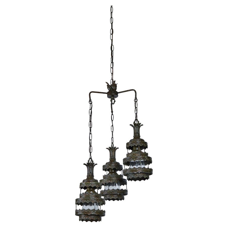 Vintage 3Drop Hanging Pendant Light at 1stDibs