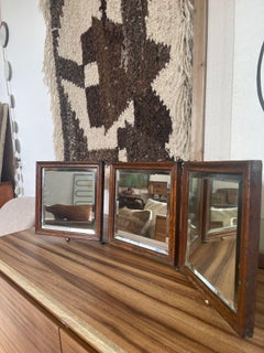 Vintage 3 Fold Mirror With Wooden Baking Floral Design.