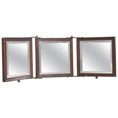 Vintage 3 Fold Mirror With Wooden Baking Floral Design.
