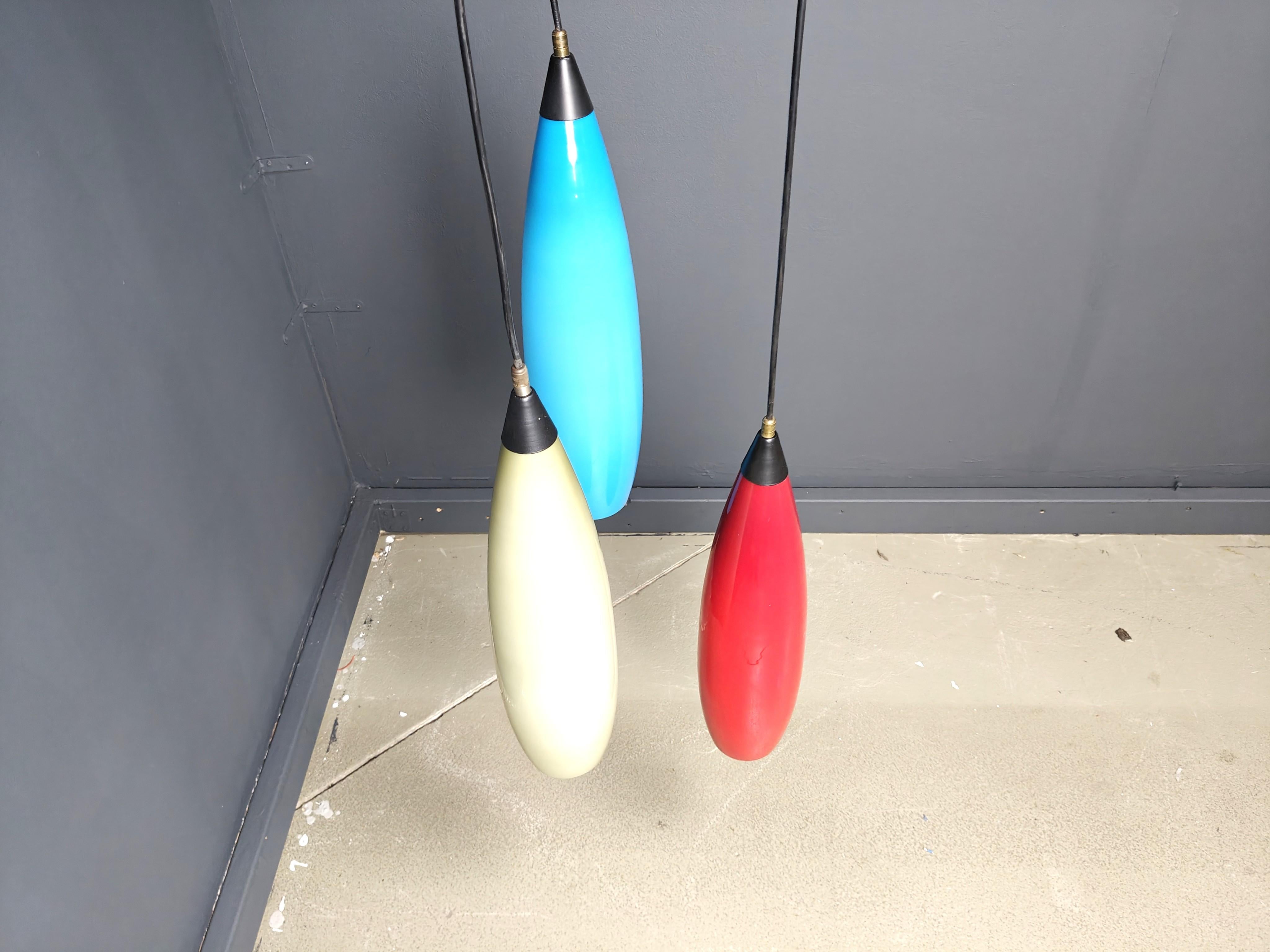 Vintage 3 glass pendant lights by Vistosi, 1970s For Sale 3