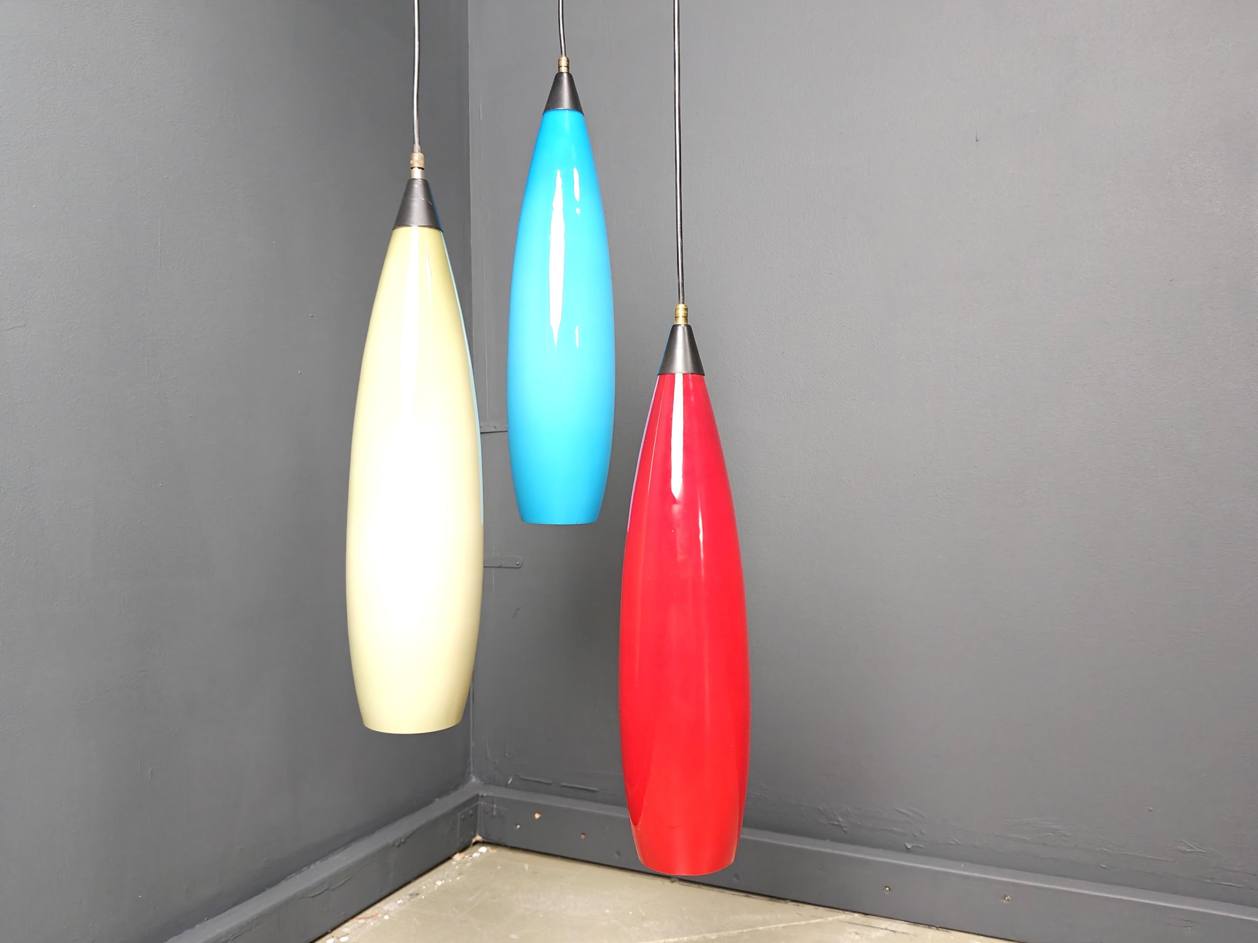 Vintage 3 glass pendant lights by Vistosi, 1970s For Sale 4
