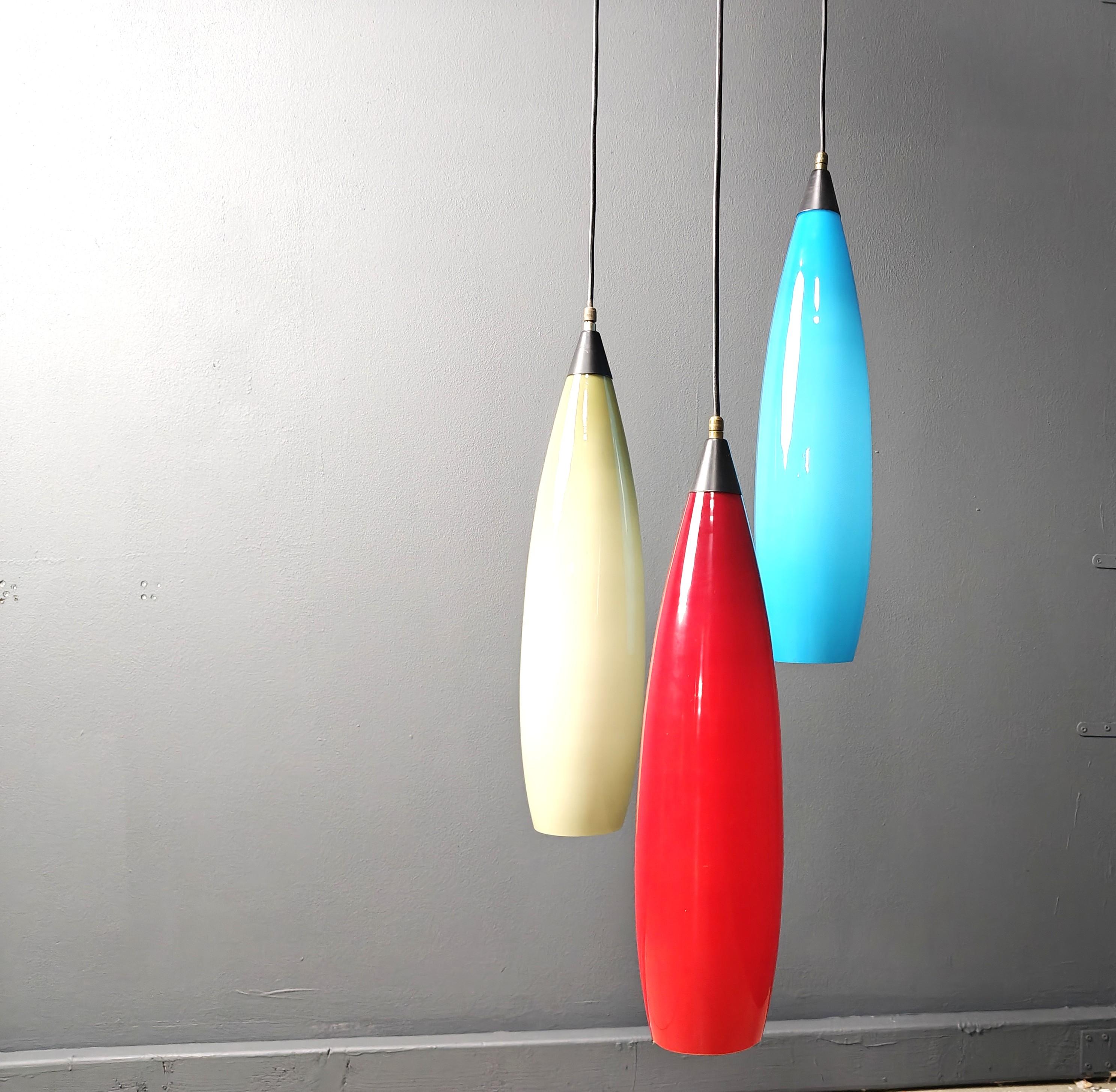 Vintage 3 glass pendant lights by Vistosi, 1970s For Sale 6