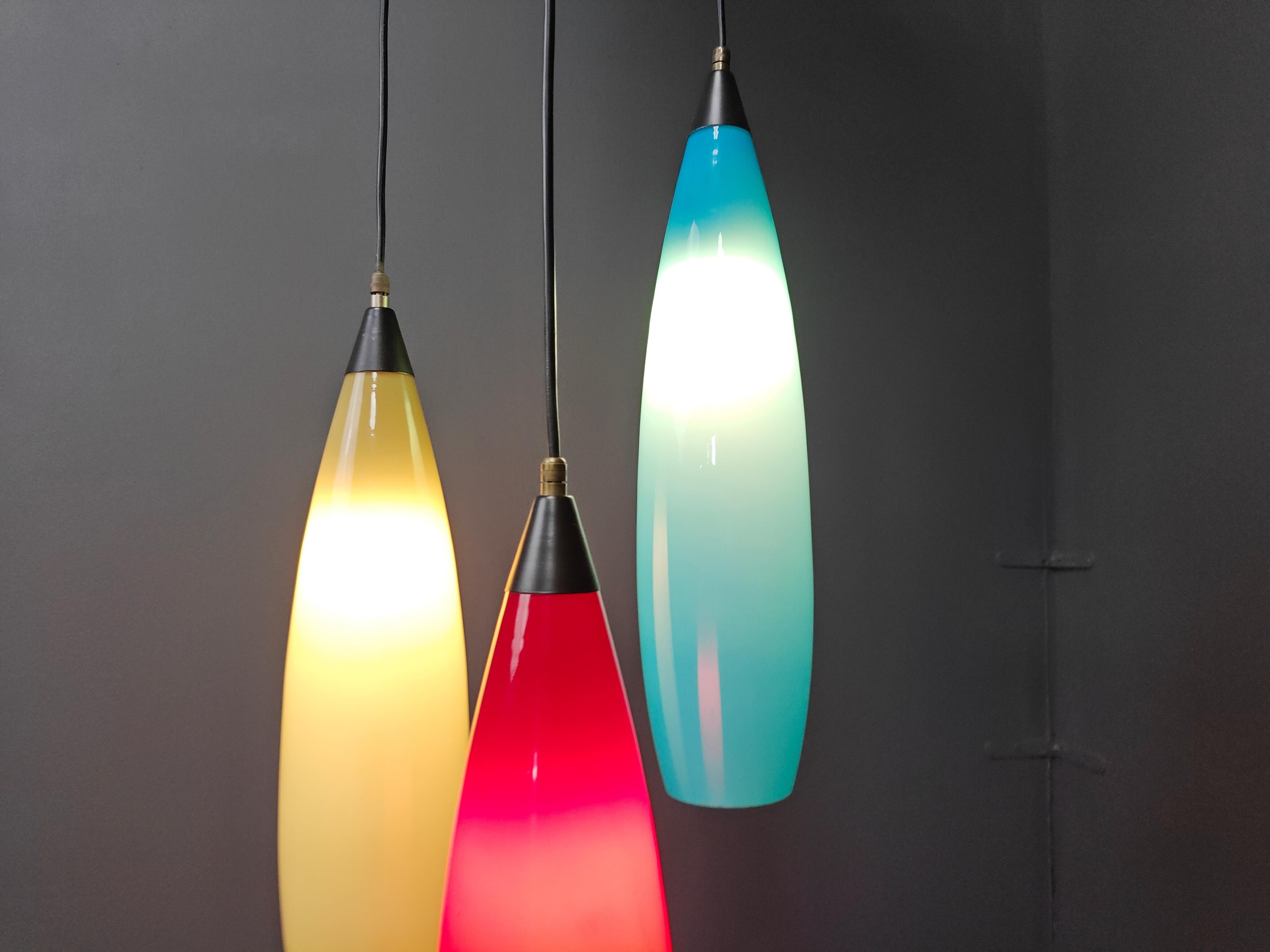 Mid-Century Modern Vintage 3 glass pendant lights by Vistosi, 1970s For Sale