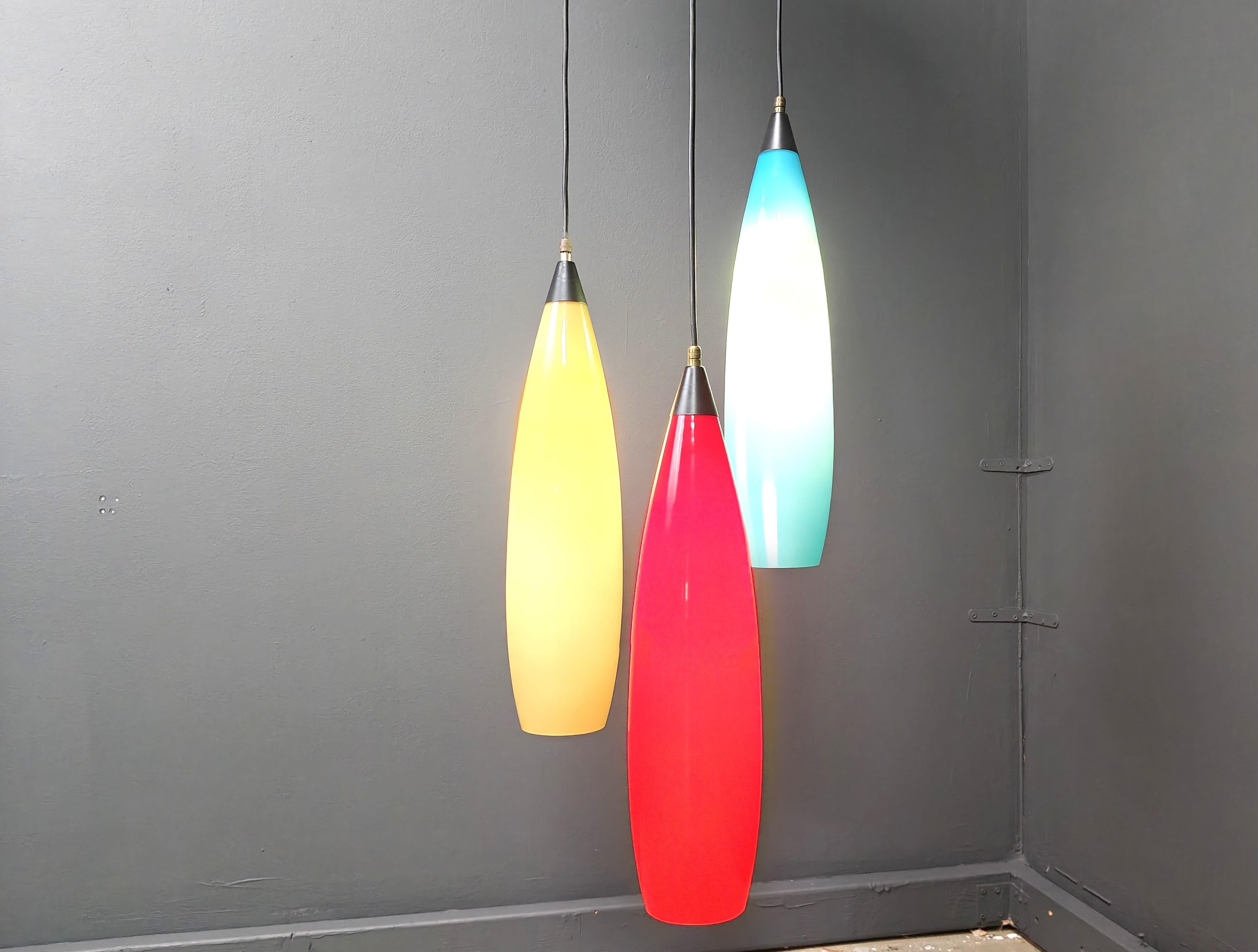 Italian Vintage 3 glass pendant lights by Vistosi, 1970s For Sale