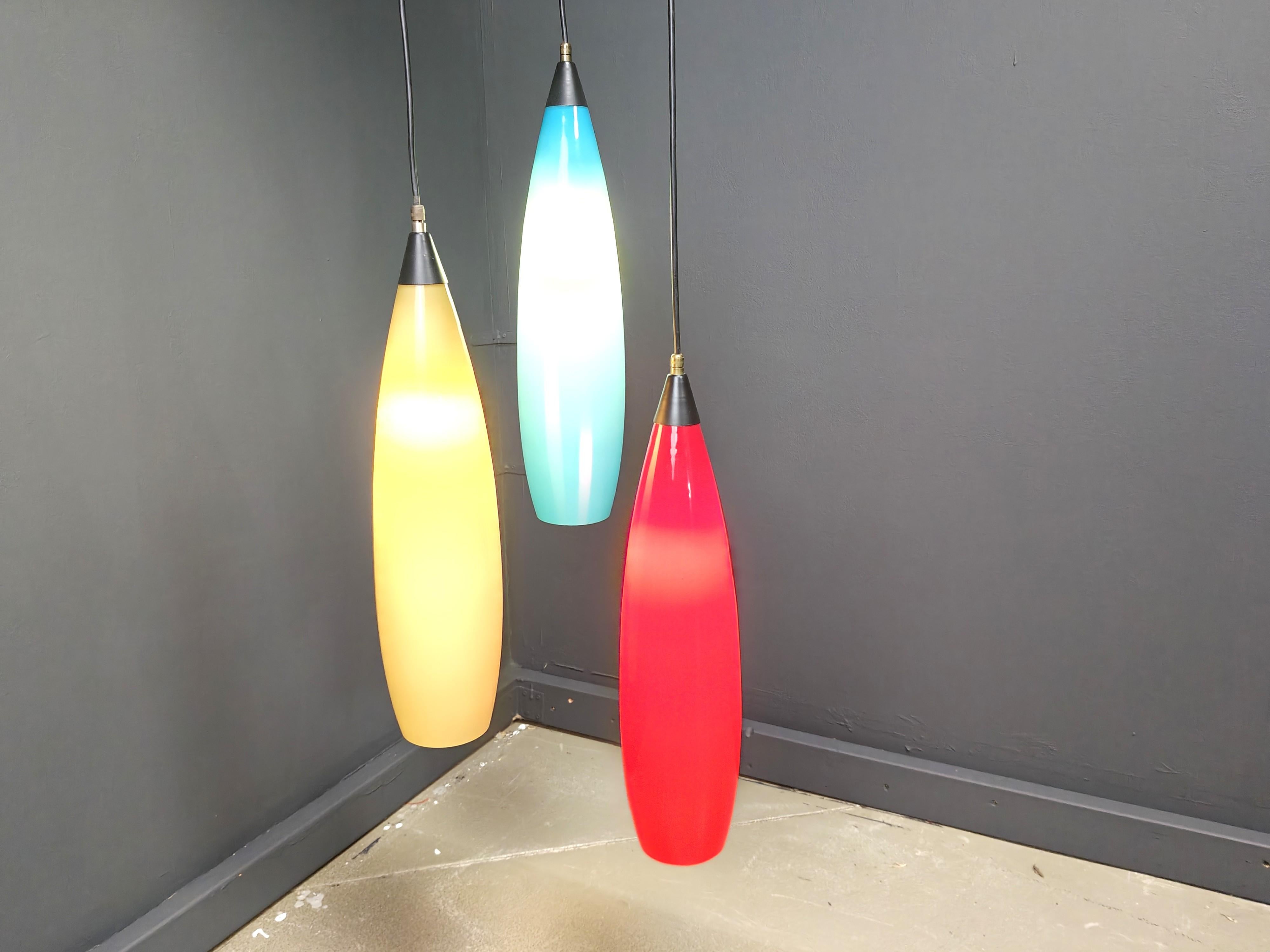 Late 20th Century Vintage 3 glass pendant lights by Vistosi, 1970s For Sale