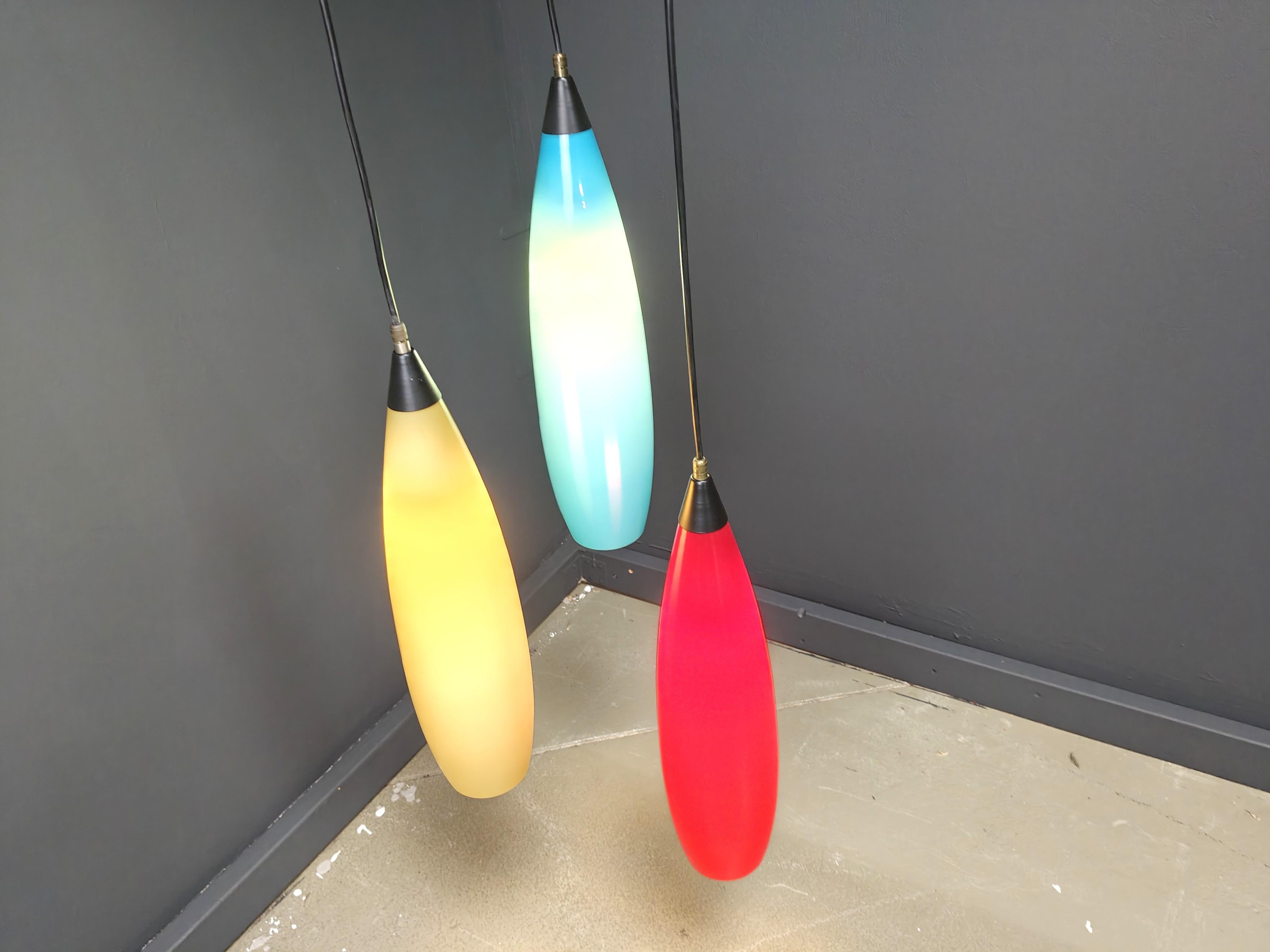 Murano Glass Vintage 3 glass pendant lights by Vistosi, 1970s For Sale