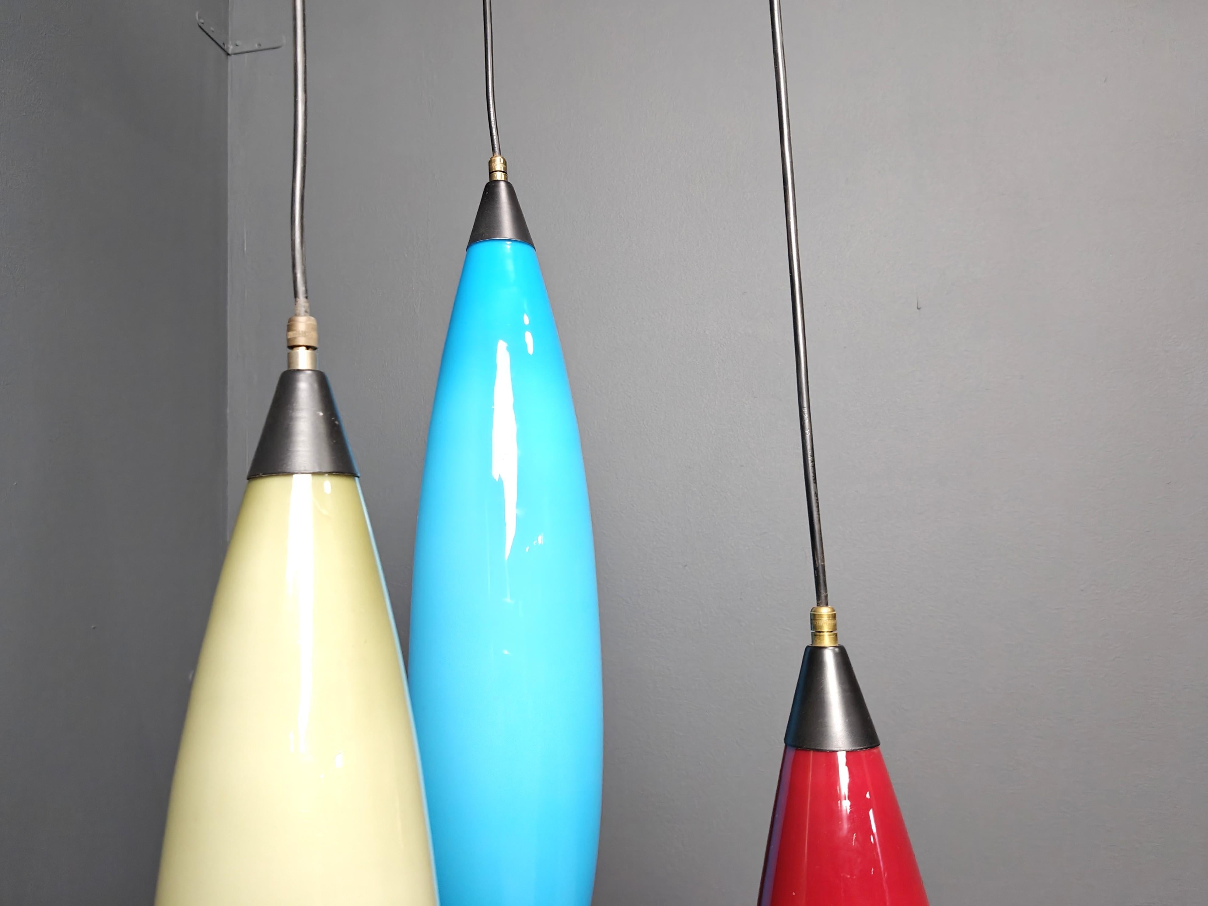 Vintage 3 glass pendant lights by Vistosi, 1970s For Sale 1