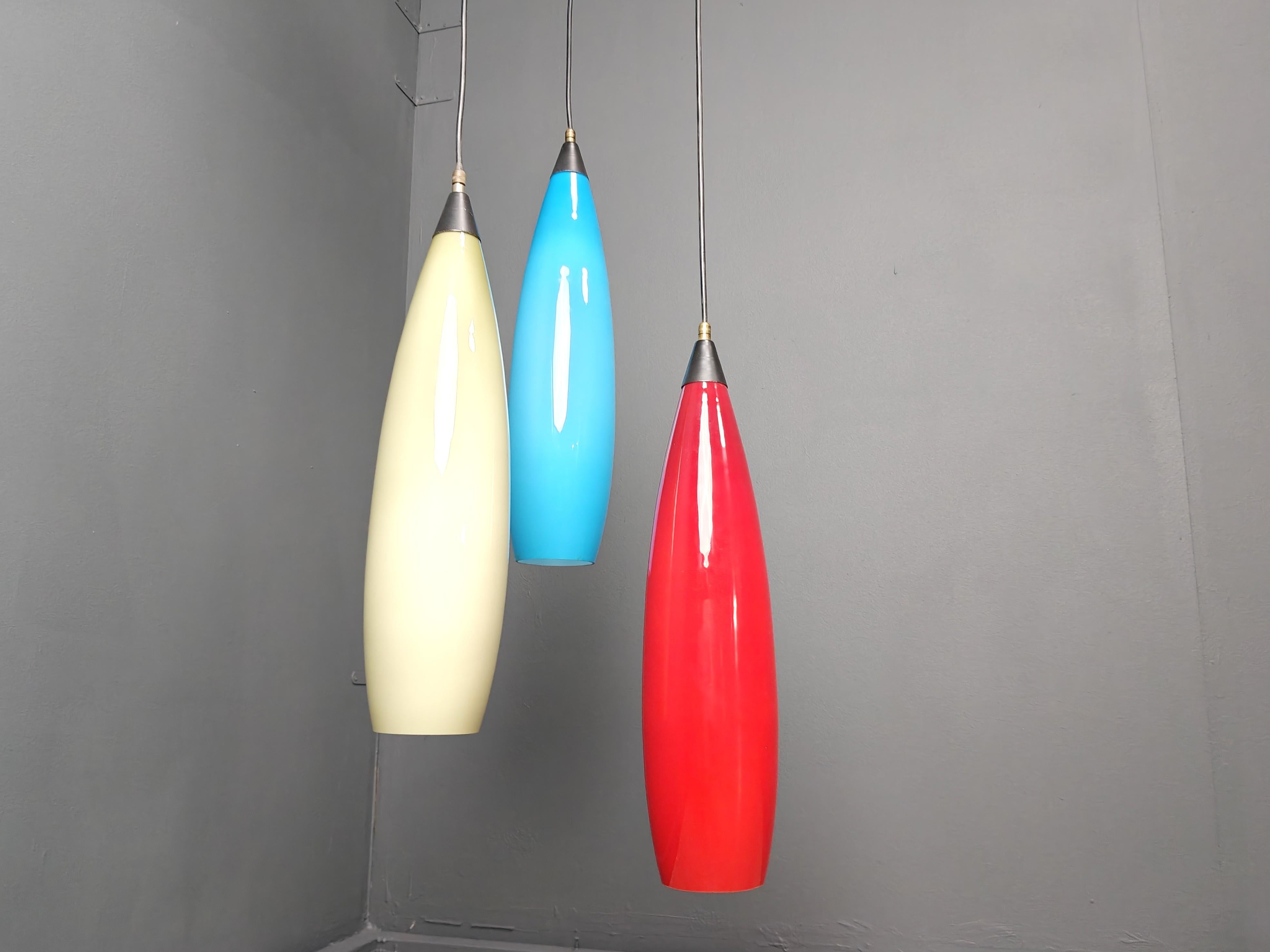 Vintage 3 glass pendant lights by Vistosi, 1970s For Sale 2
