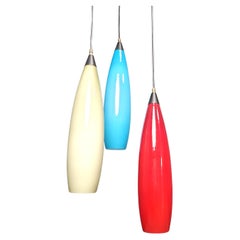 Vintage 3 glass pendant lights by Vistosi, 1970s