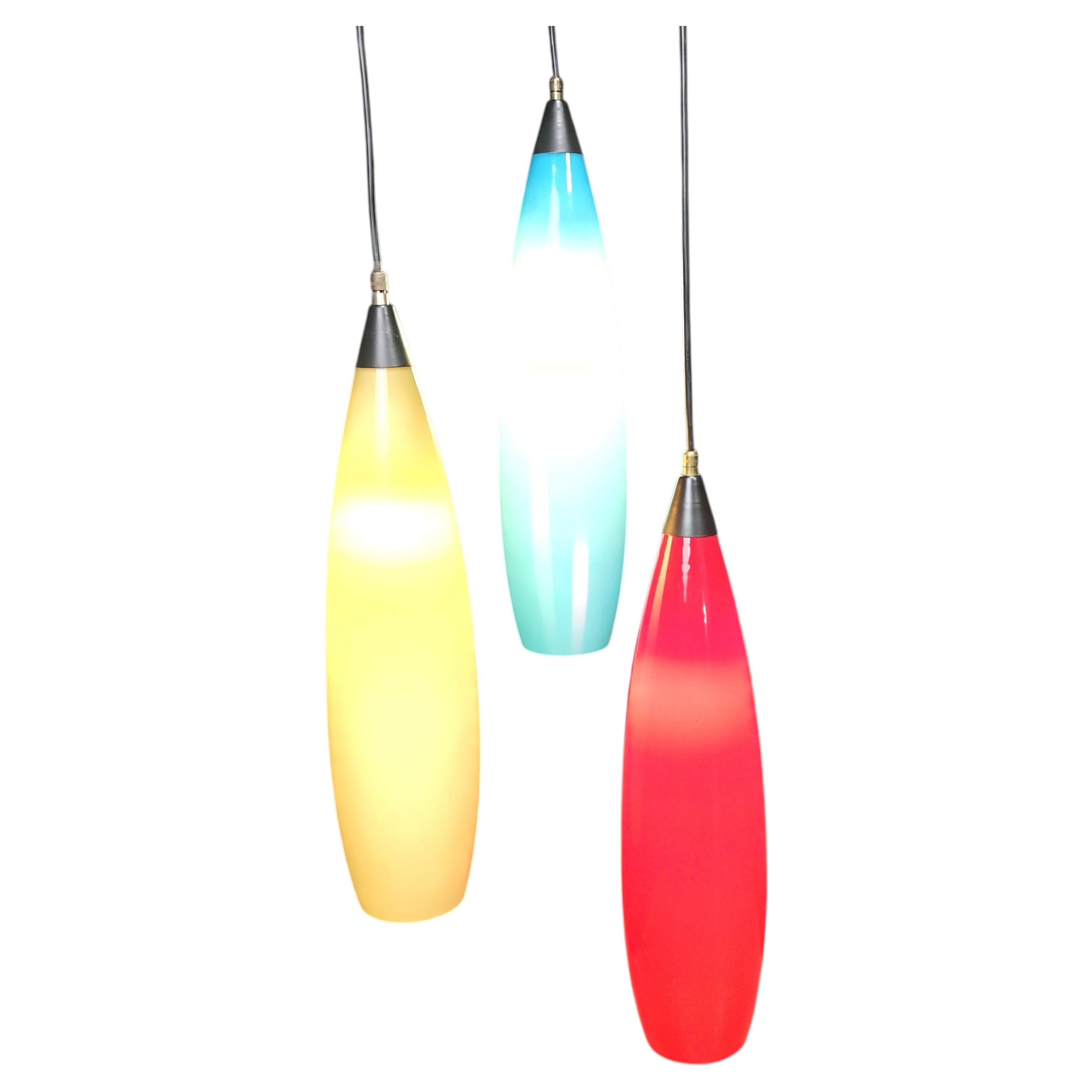 Vintage 3 glass pendant lights by Vistosi, 1970s