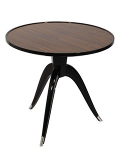 Tavolino vintage a 3 gambe in legno di Macassar ed ebano nello stile di Ruhlman