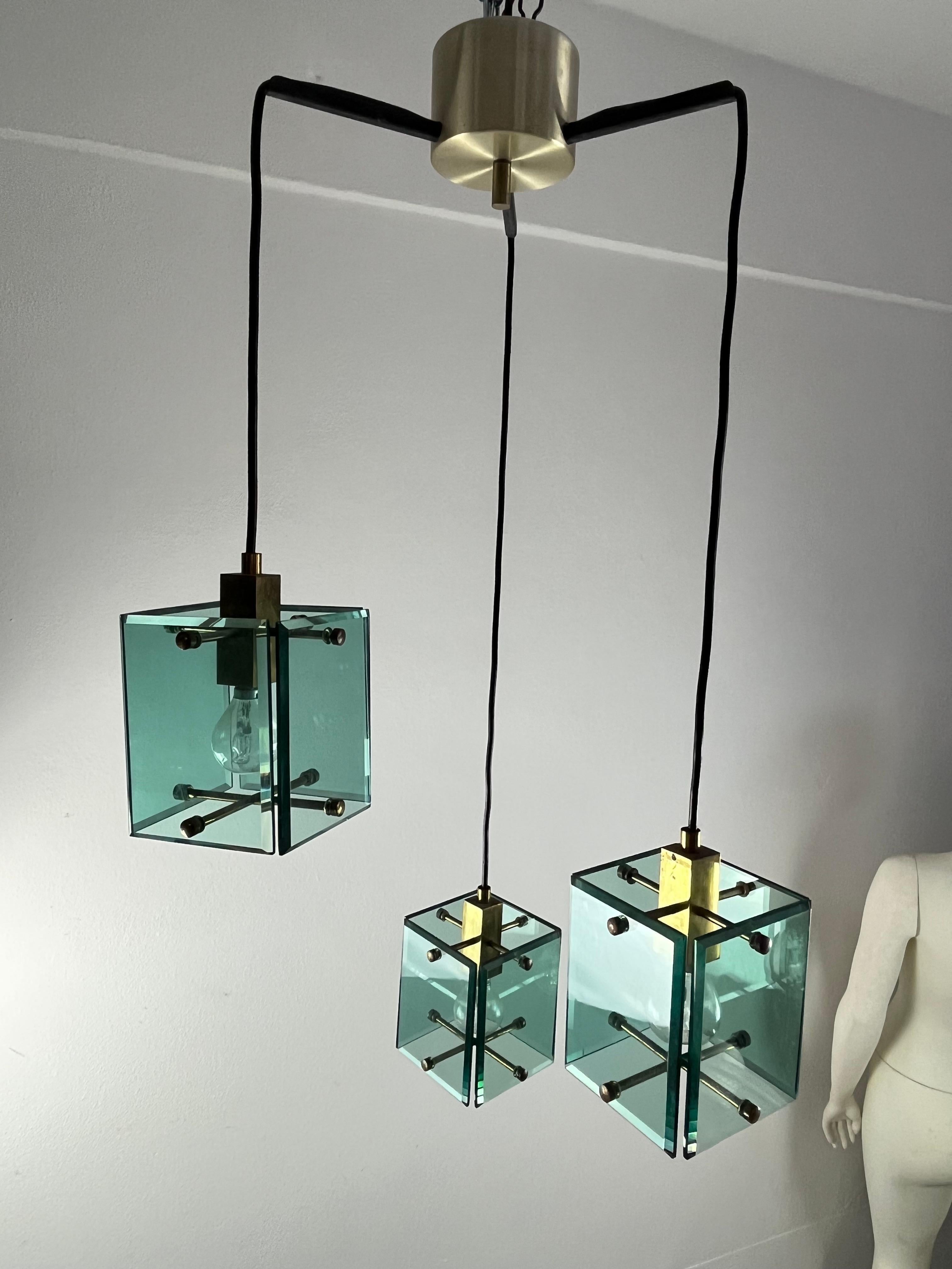 Vintage 3-light  Pendant Chandelier Attributed To Fontana Arte 1960s For Sale 5