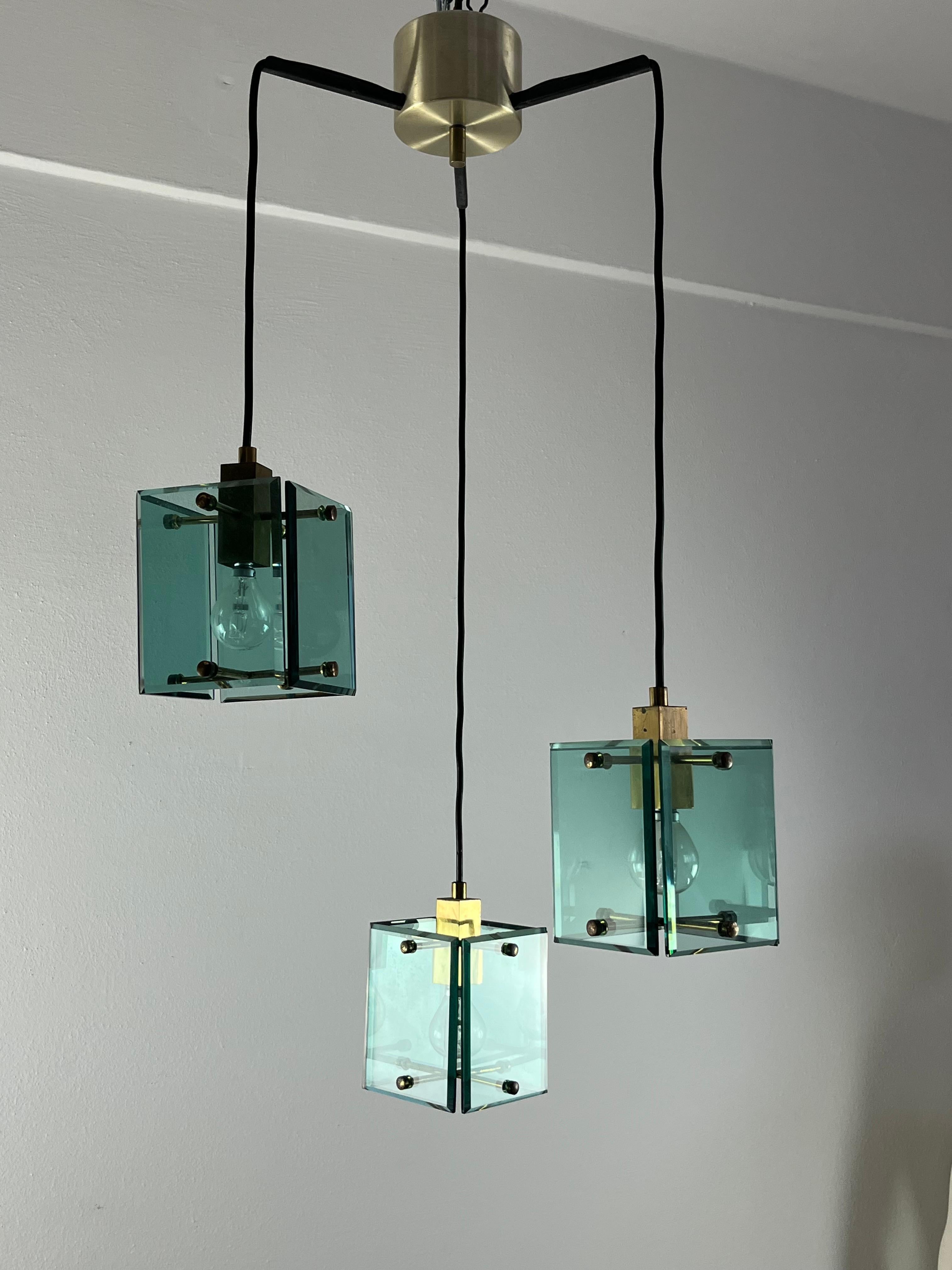Other Vintage 3-light  Pendant Chandelier Attributed To Fontana Arte 1960s For Sale