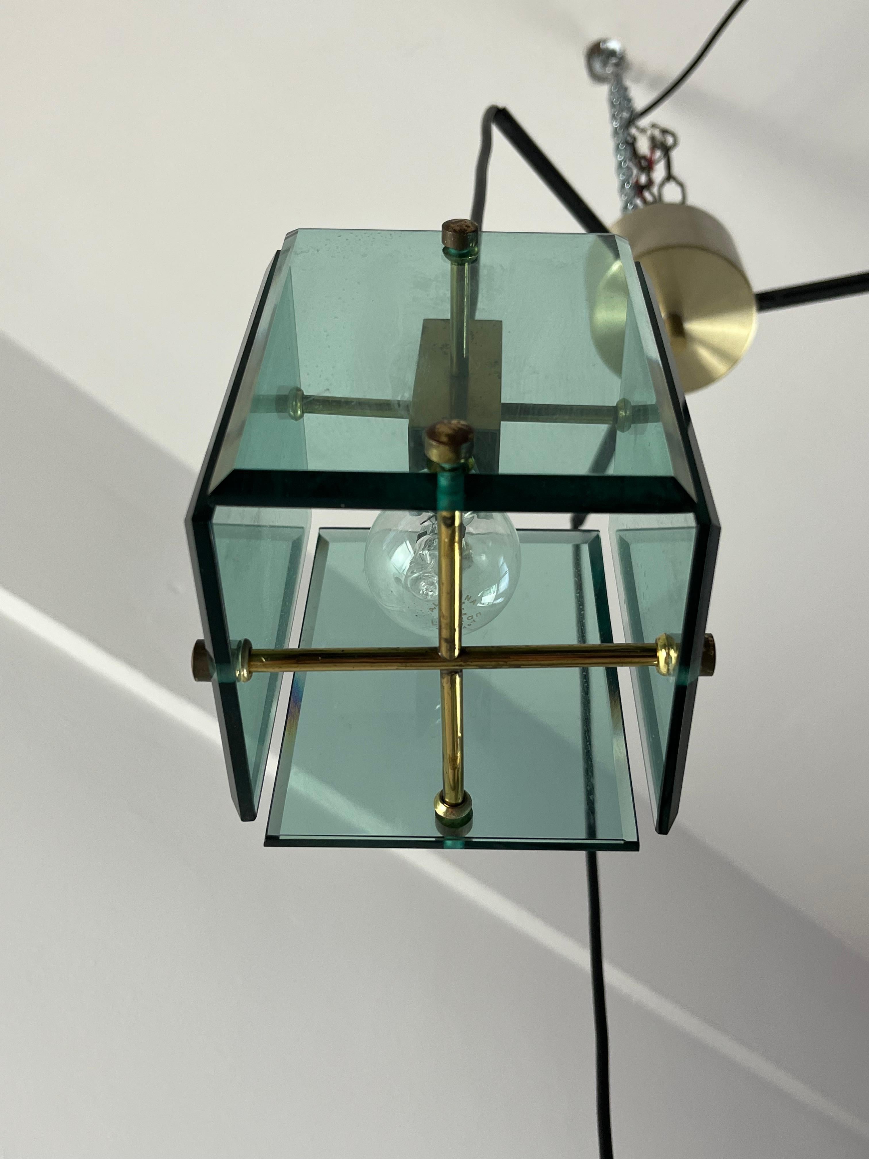 Mid-20th Century Vintage 3-light  Pendant Chandelier Attributed To Fontana Arte 1960s For Sale