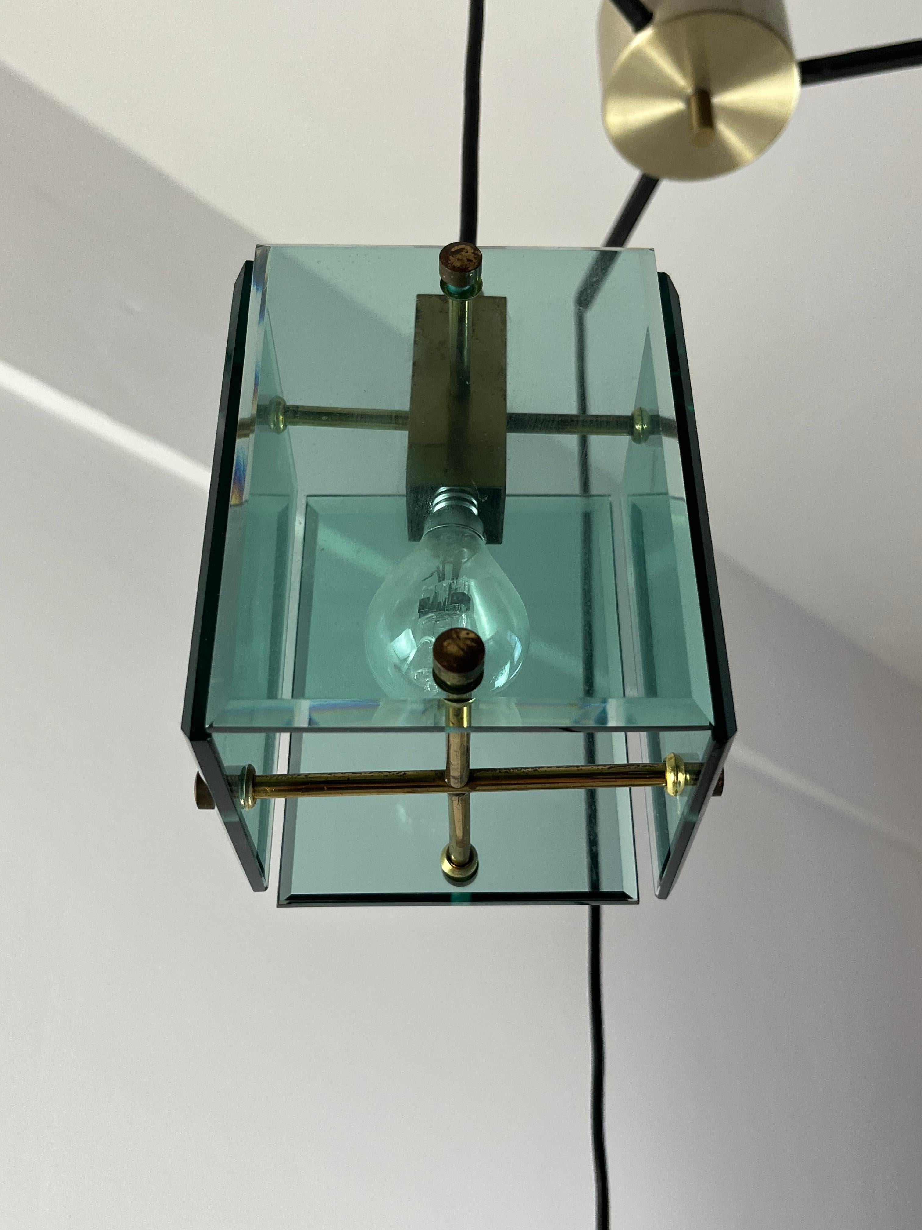 Brass Vintage 3-light  Pendant Chandelier Attributed To Fontana Arte 1960s For Sale