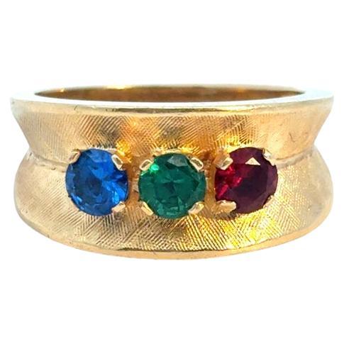 Vintage 3 Multicolor Stone 14k Yellow Gold Ring Band