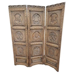 Vintage 3 Panel Carved Wooden Room Divider