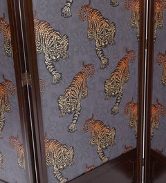Vintage Three Panel Folding Screen with Osborne and Little Wallpaper